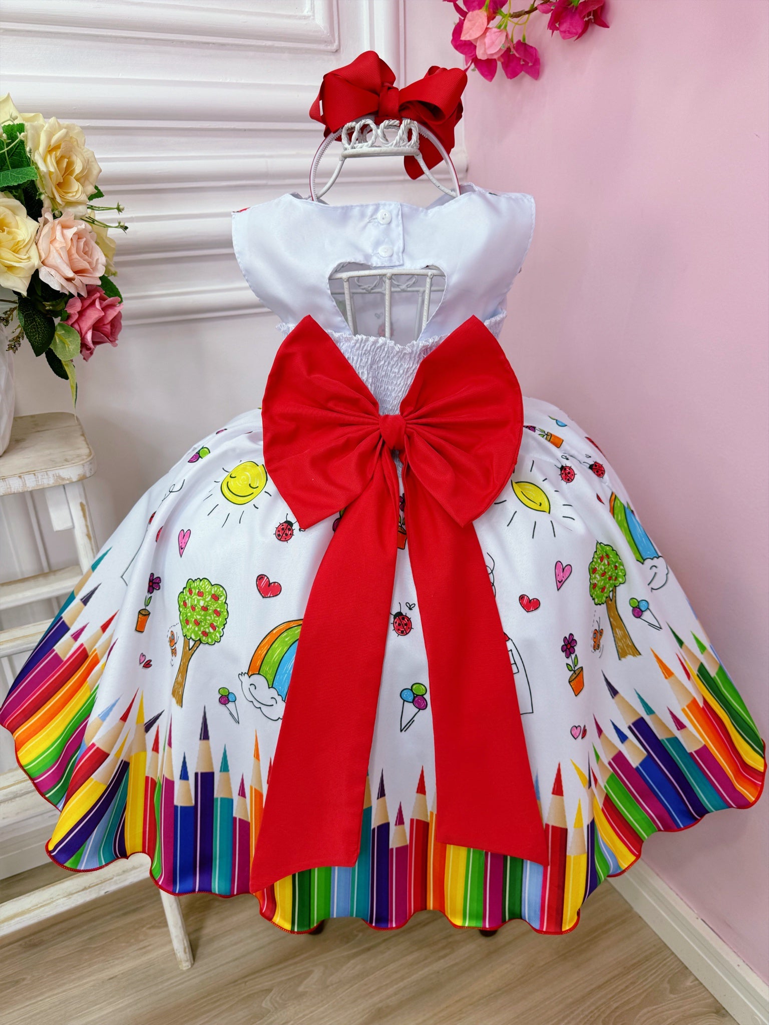 Vestido Infantil Branco Aquarela Luxo Festas