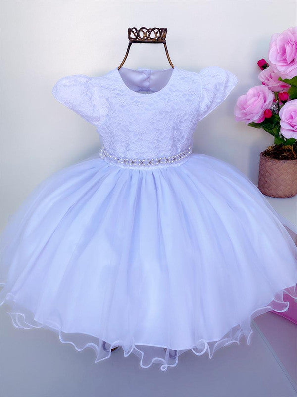 Vestido Infantil Branco Luxo Batizado Renda Princesas Festa