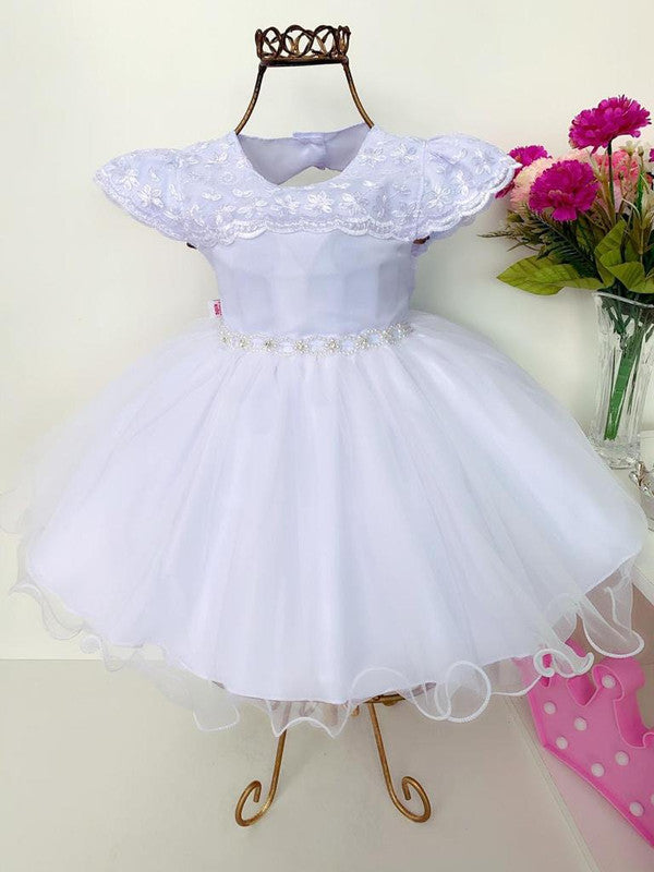 Vestido Infantil Branco Batizado Princesa Luxo Festa Bebê