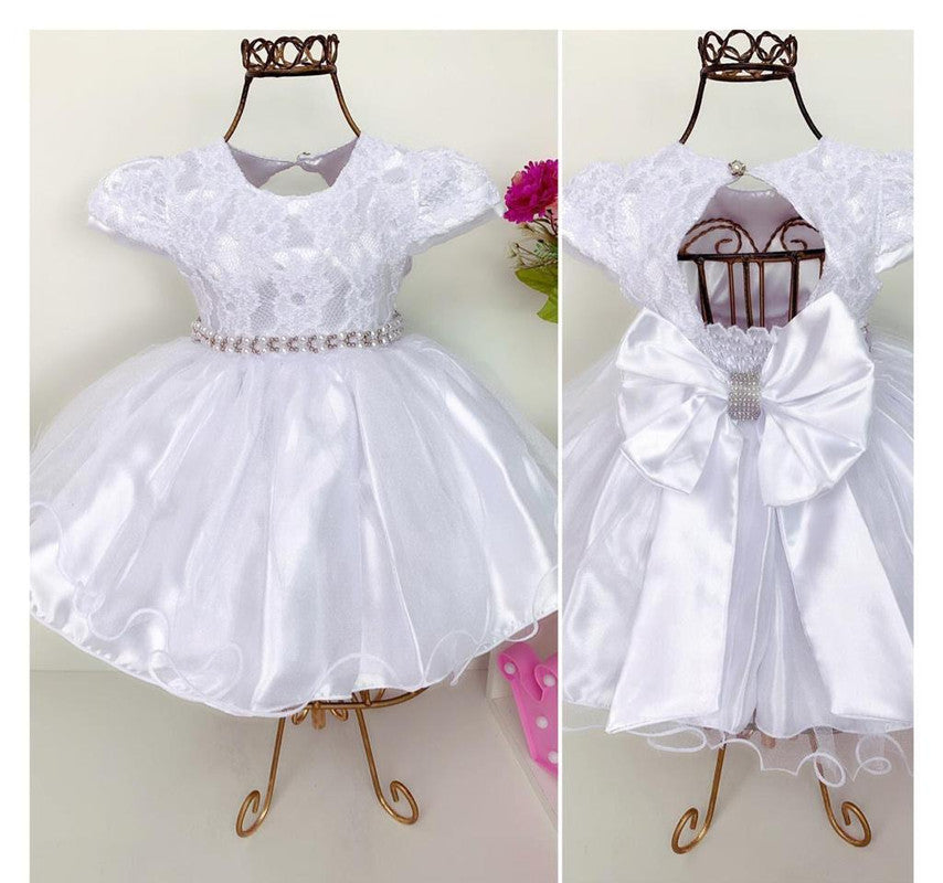 Vestido Infantil Branco Bebê Princesa Luxo Festa Pérolas