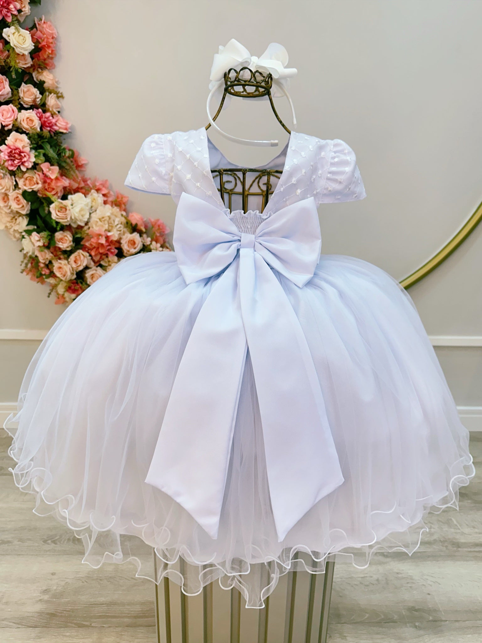 Vestido Infantil Branco Busto Com Renda Daminhas Casamentos
