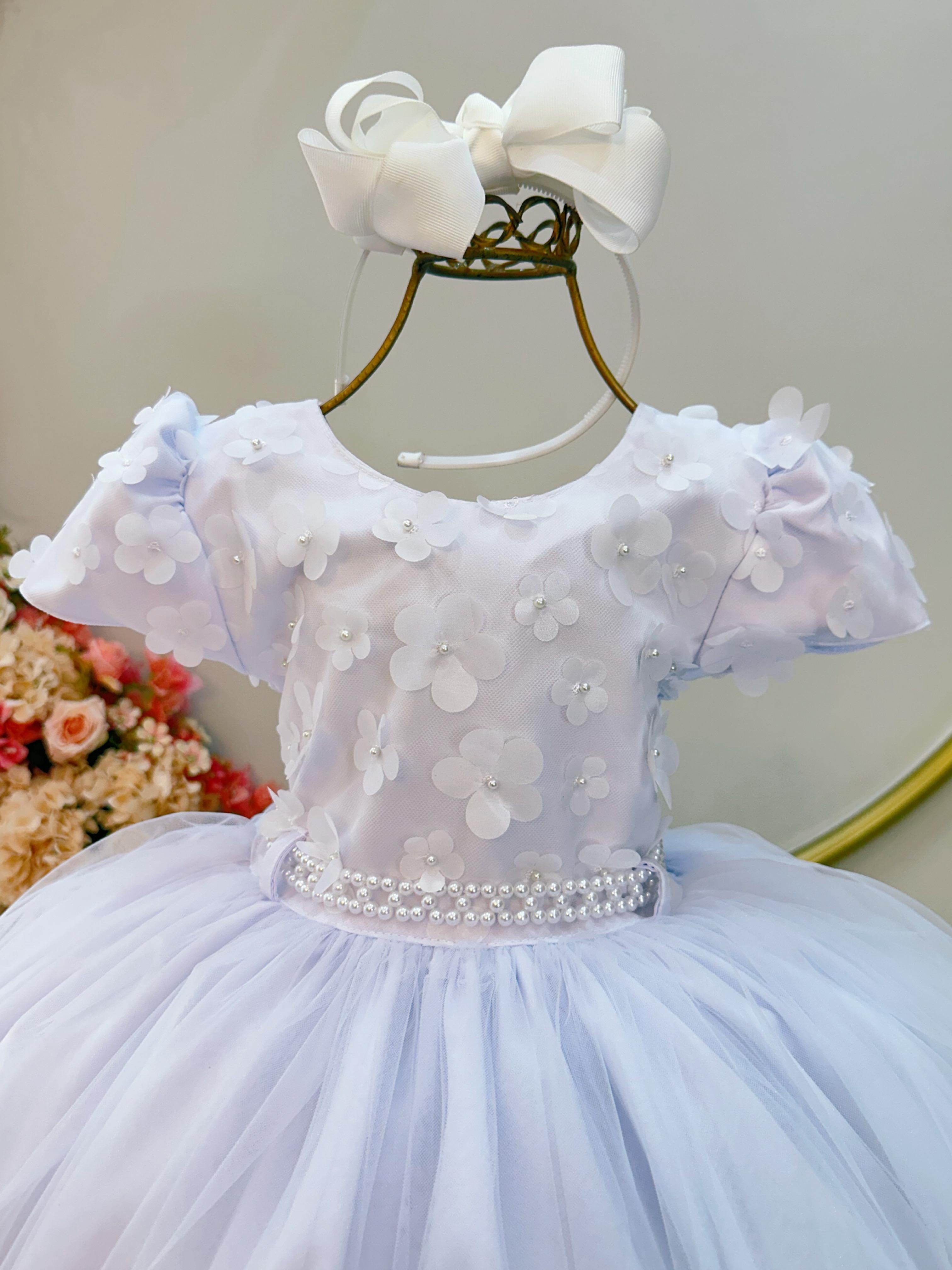 Vestido Infantil Branco Com Renda Festas Casamentos
