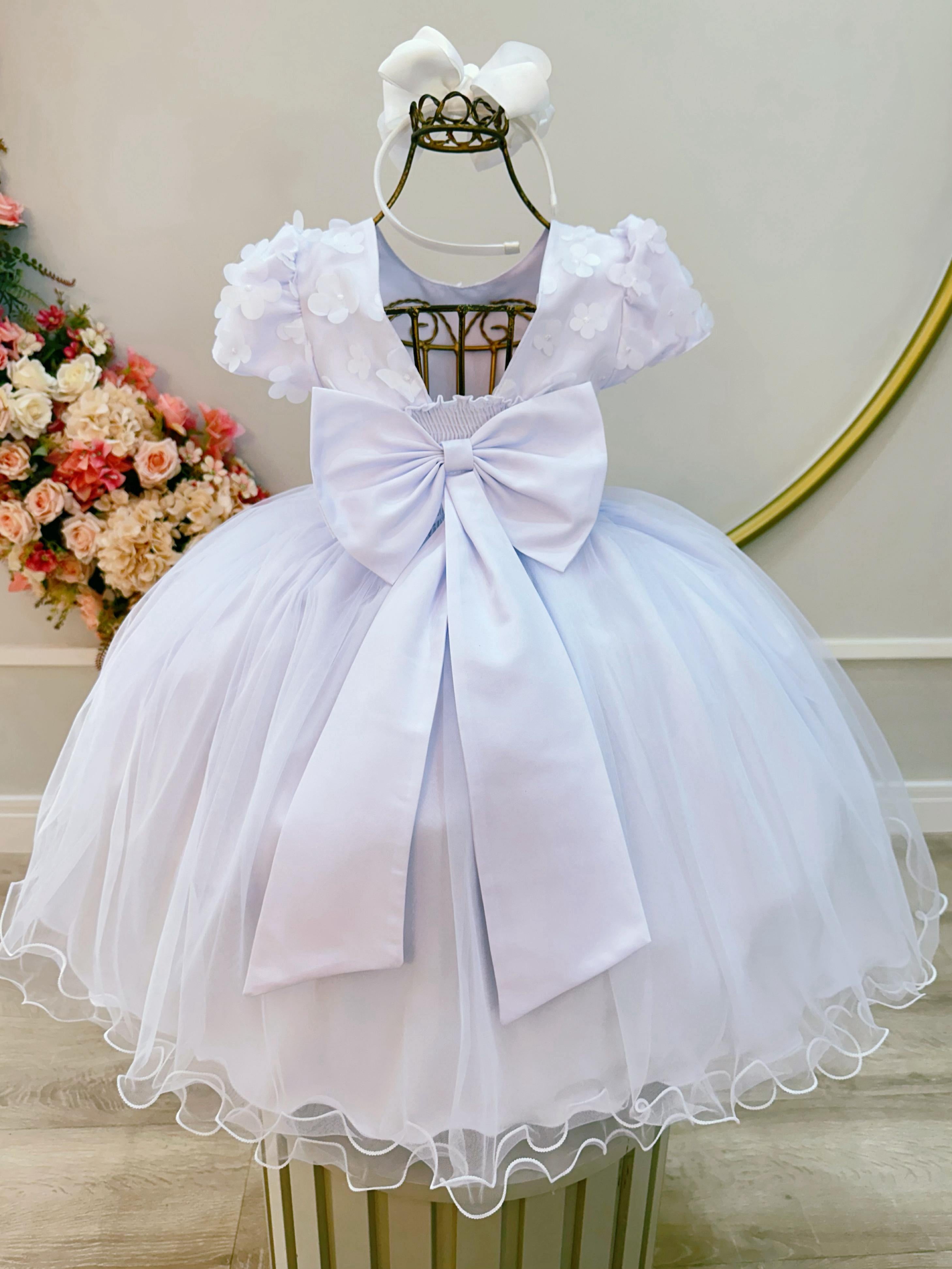 Vestido Infantil Branco Com Renda Festas Casamentos