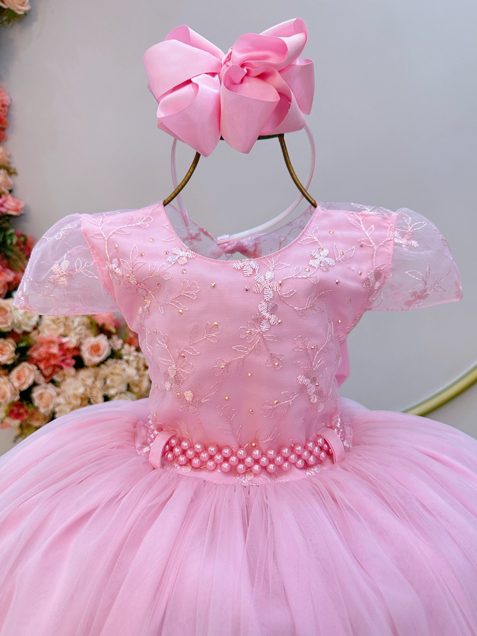 Vestido Infantil Rosa Busto Com Renda Daminhas Casamentos