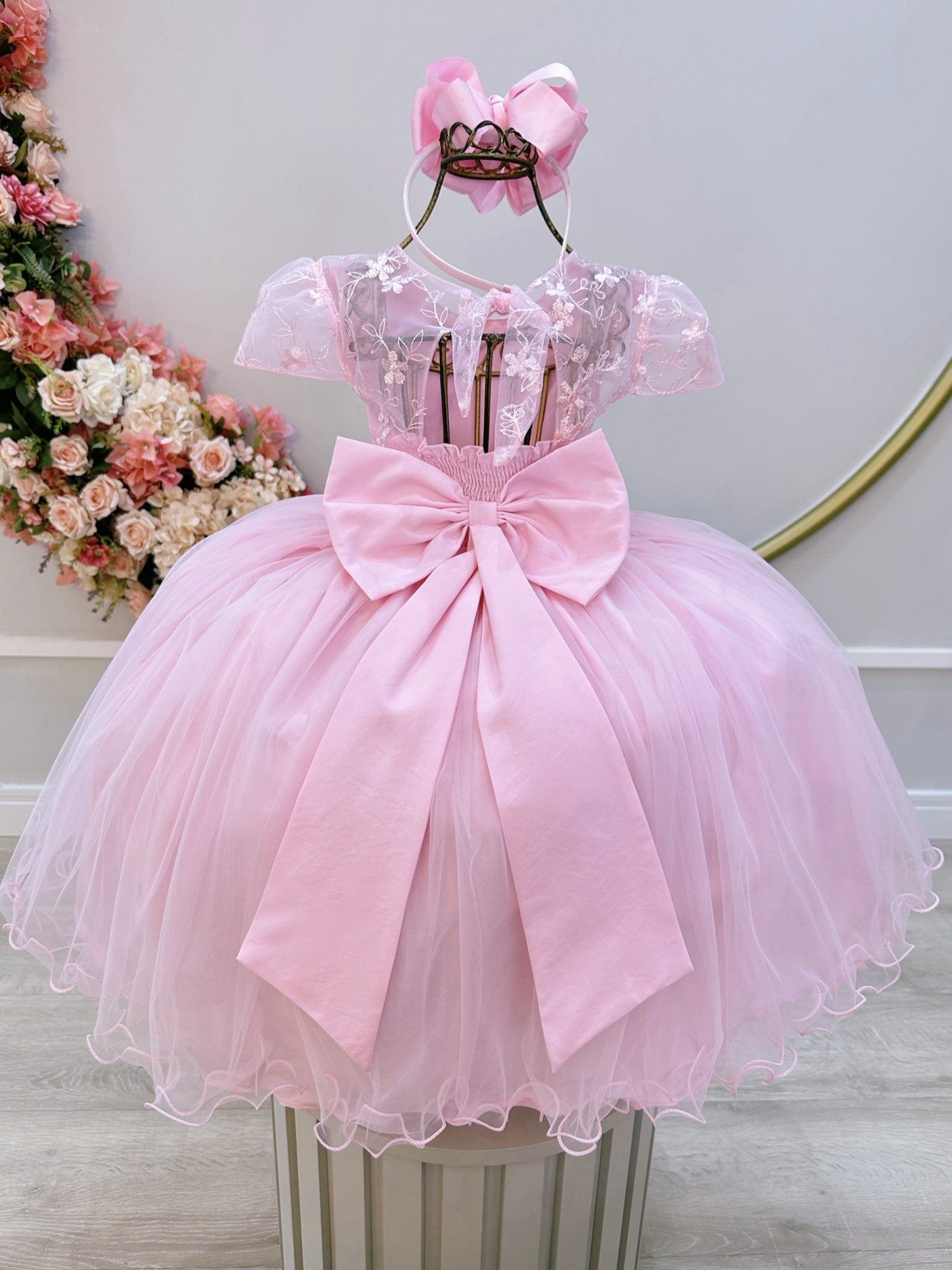 Vestido Infantil Rosa Busto Com Renda Daminhas Casamentos