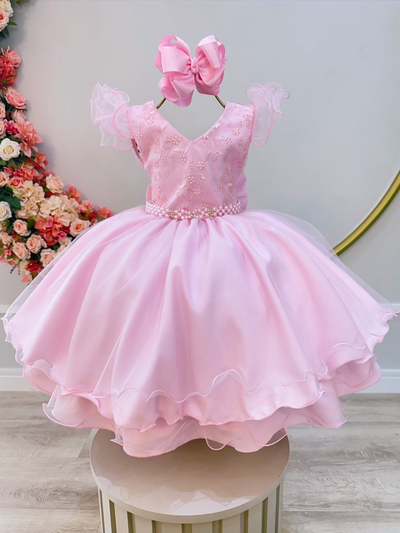 Vestido Infantil Rosa Claro C/ Renda Luxo Festas Daminhas