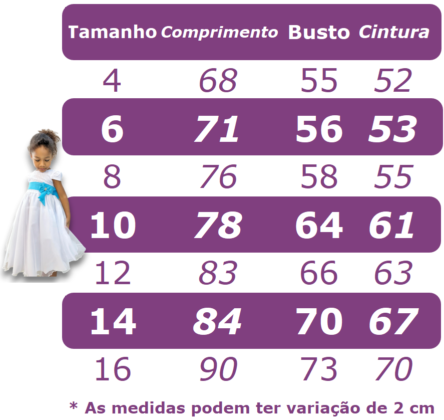 Vestido Infantil Branco Busto C/ Apliques de Flores Renda