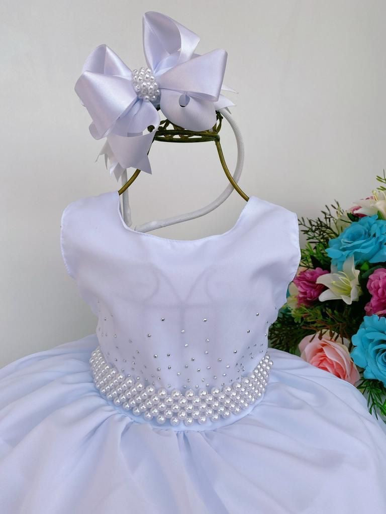 Vestido Infantil Branco Luxo Batizado Casamento Festa Damas