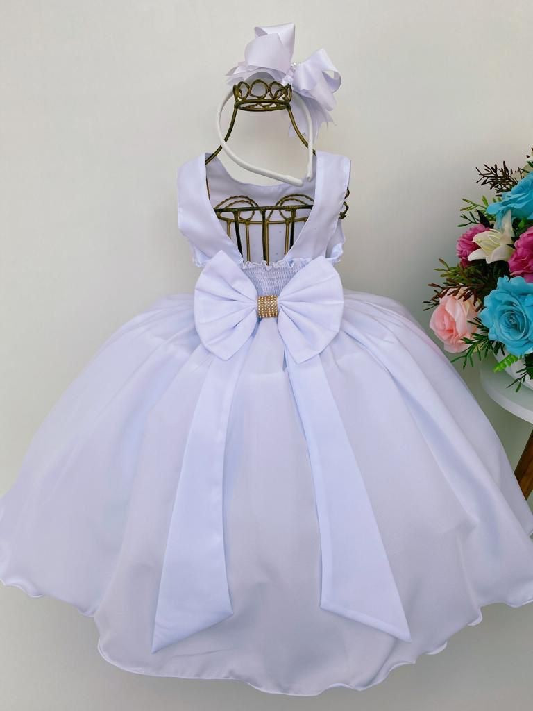 Vestido Infantil Branco Luxo Batizado Casamento Festa Damas