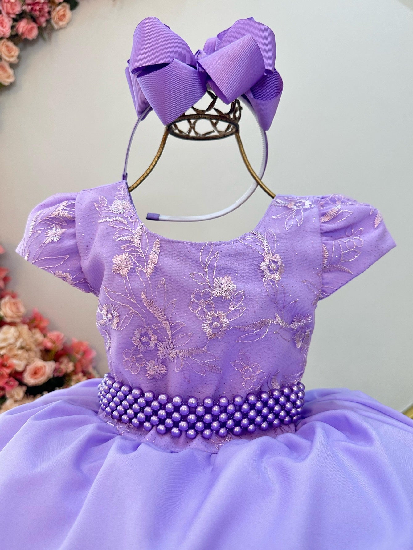 Vestido Infantil Lilás Busto C/ Renda Festas Daminhas Luxo