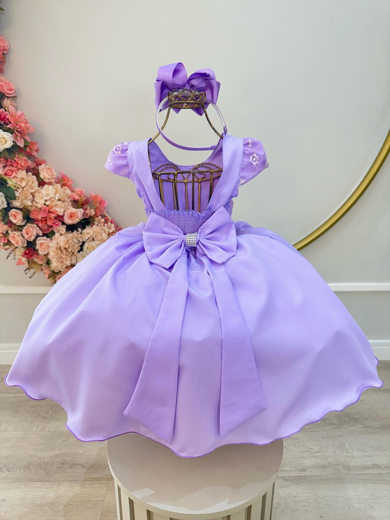Vestido Infantil Lilás Busto C/ Renda Festas Daminhas Luxo
