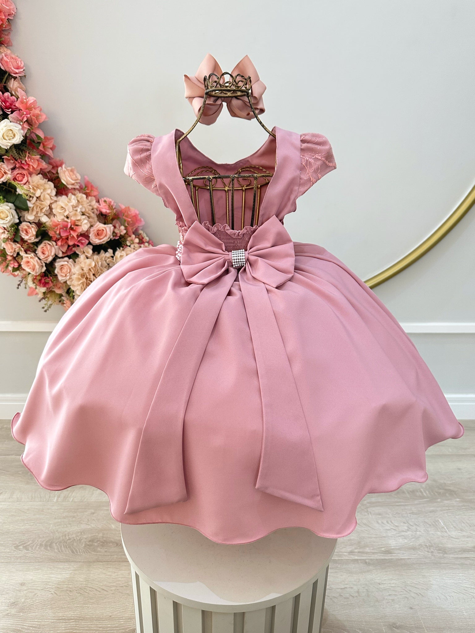 Vestido Infantil Rose Busto C/ Renda Festas Daminhas Luxo