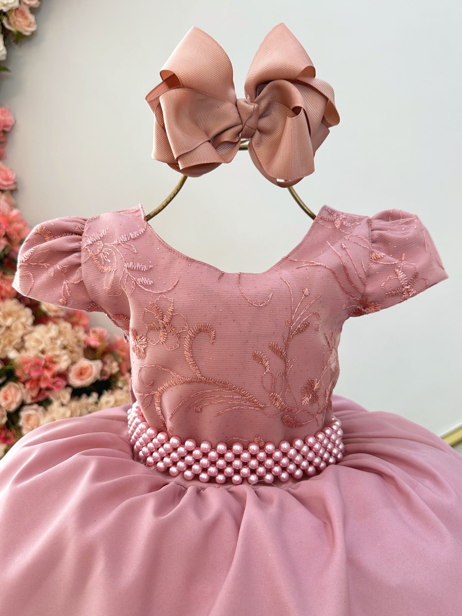 Vestido Infantil Rose Busto C/ Renda Festas Daminhas Luxo