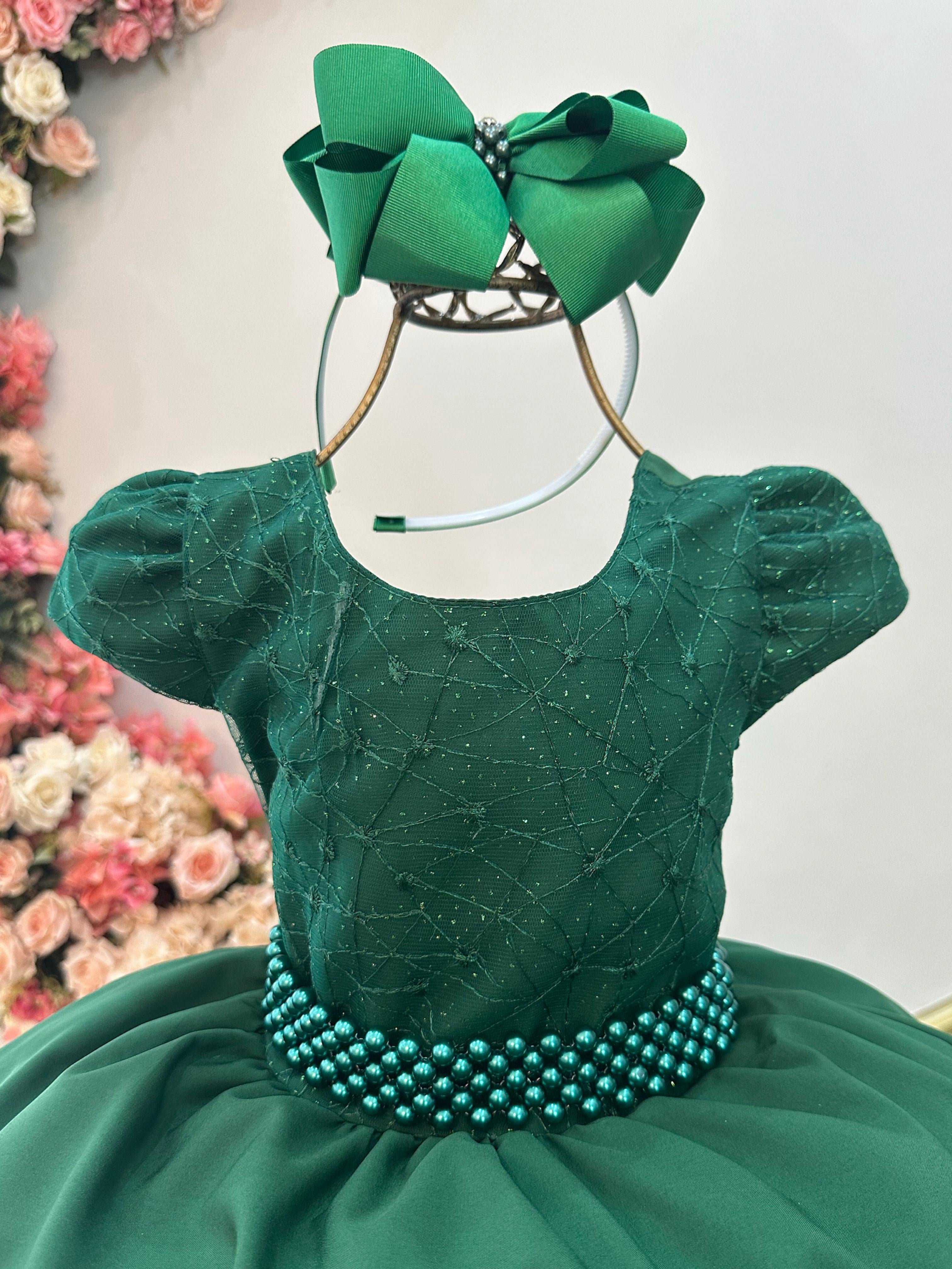 Vestido Infantil Verde Militar Busto Com Renda Damas Festas