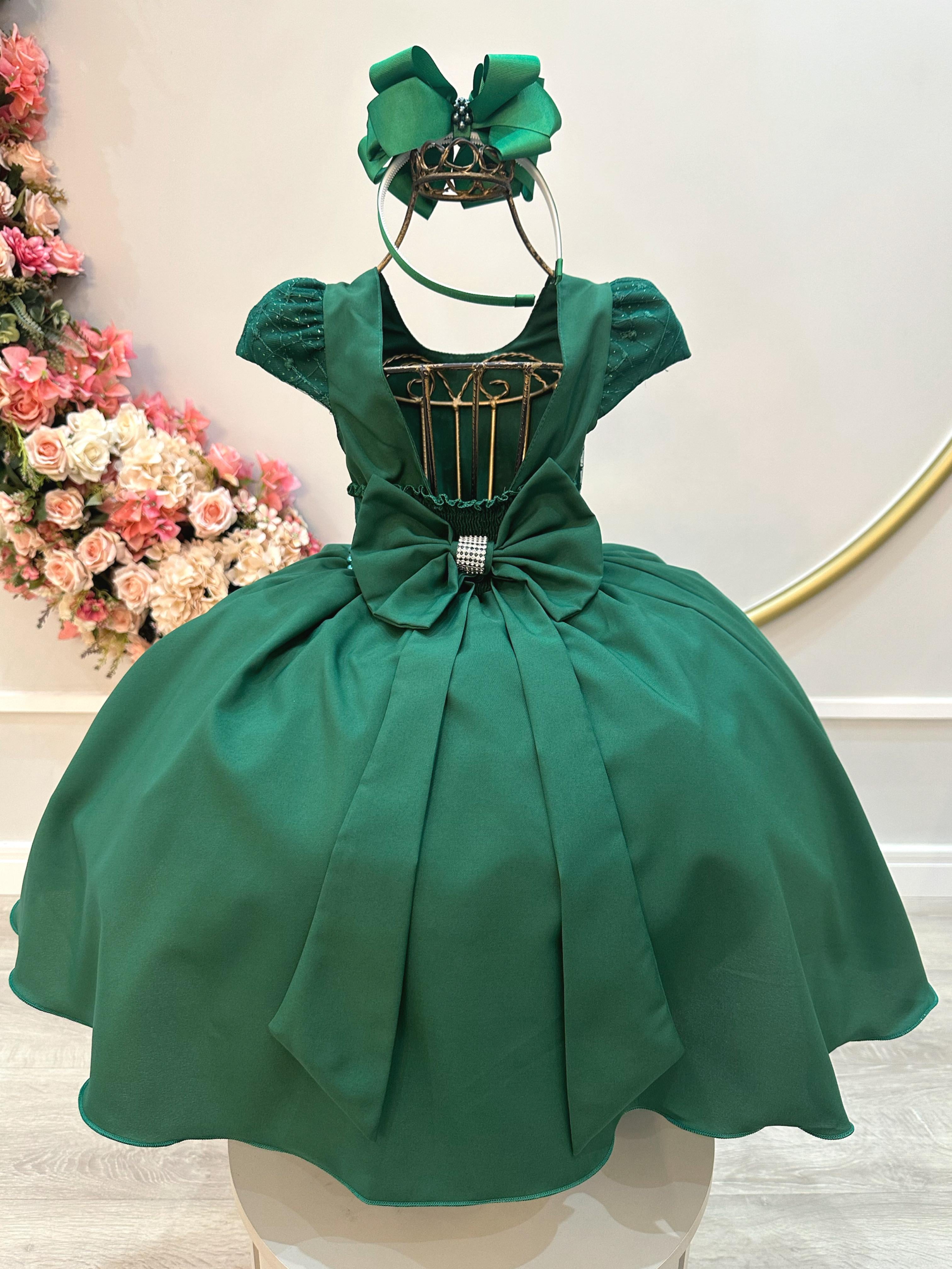 Vestido Infantil Verde Militar Busto Com Renda Damas Festas