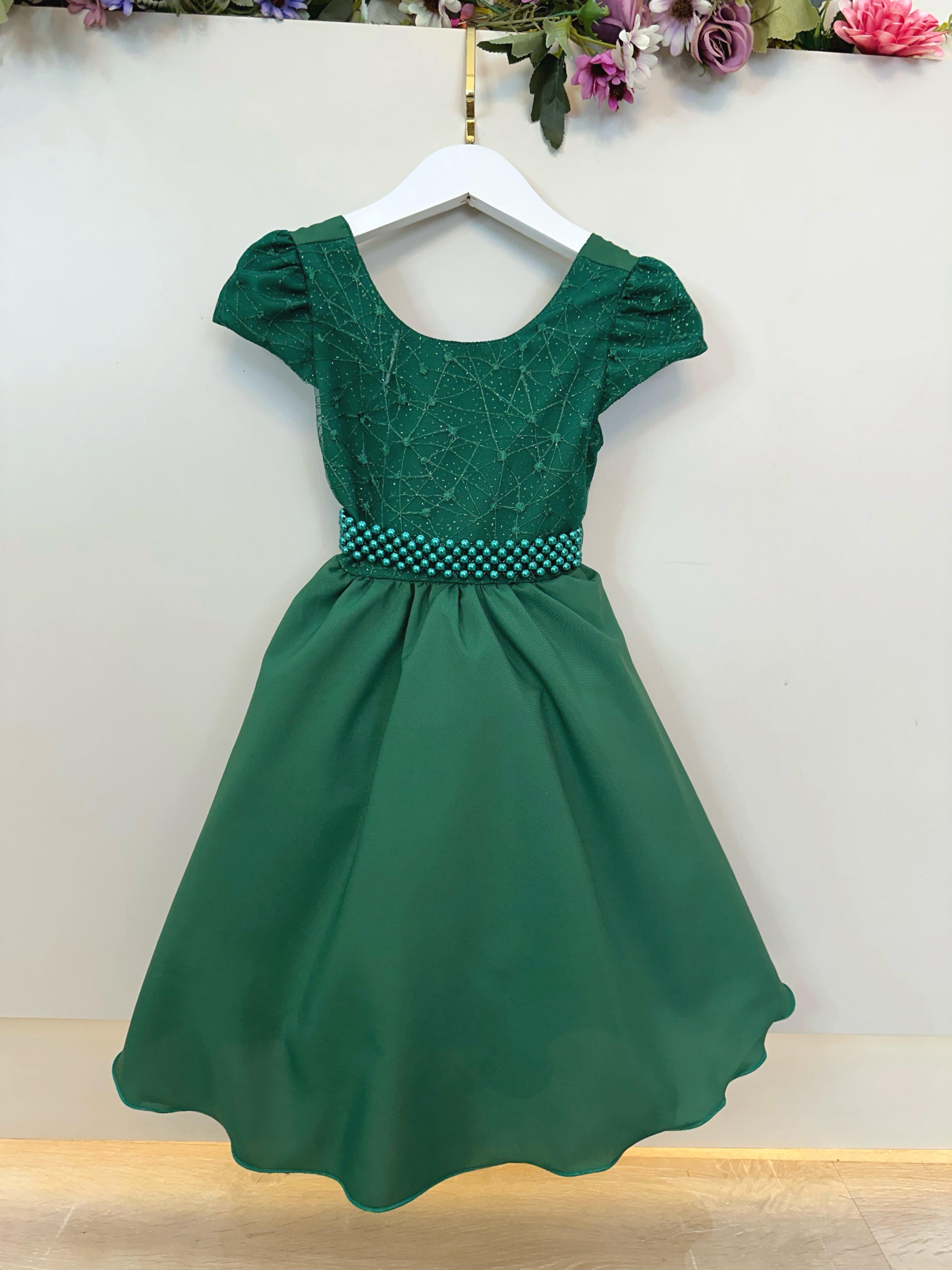 Vestido Infantil Verde Militar Busto Com Renda Damas Festas