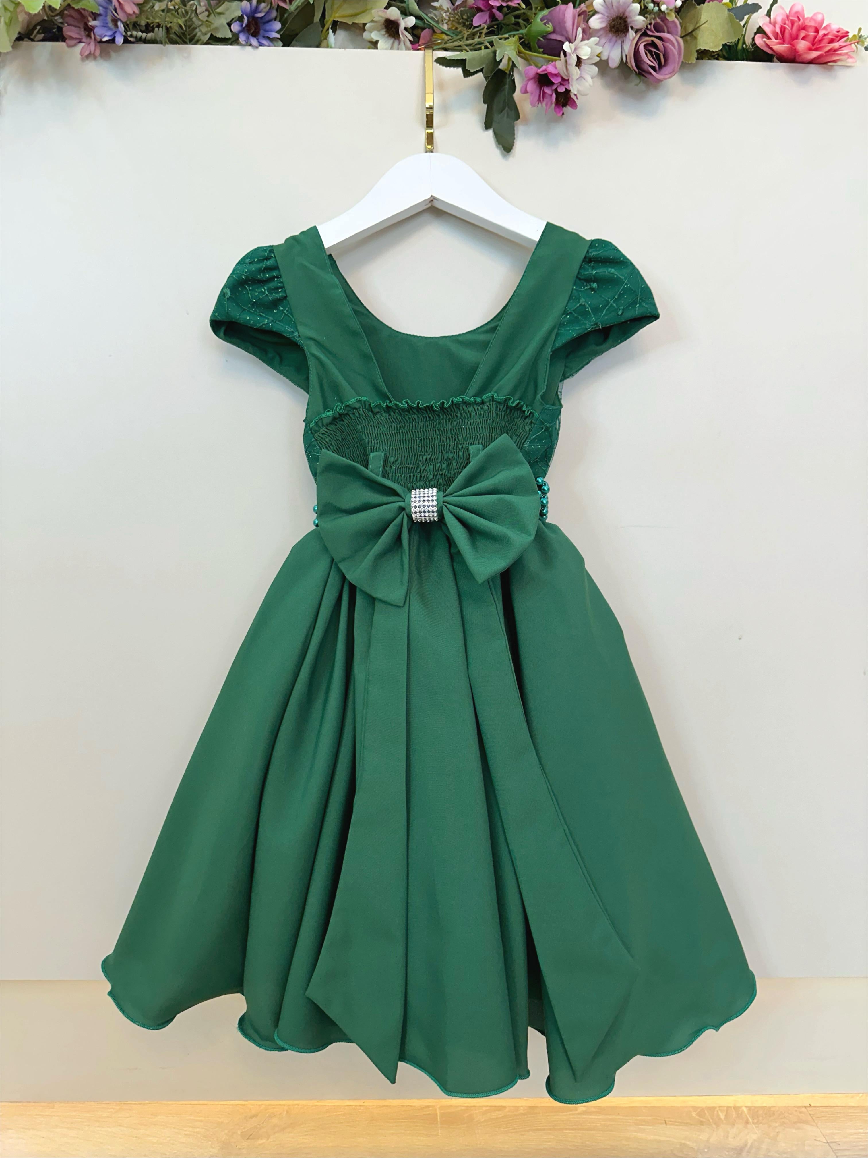 Vestido Infantil Verde Militar Busto Com Renda Damas Festas