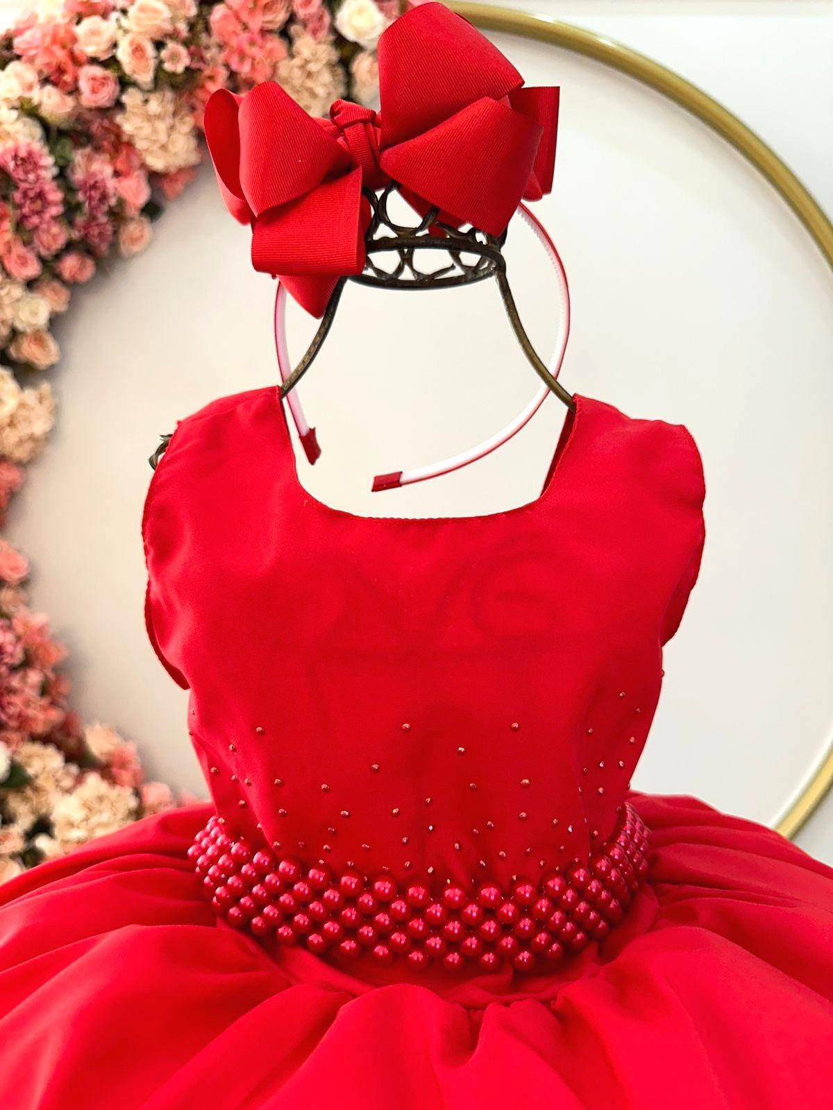 Vestido Infantil Vermelho Strass Luxo Festa Damas
