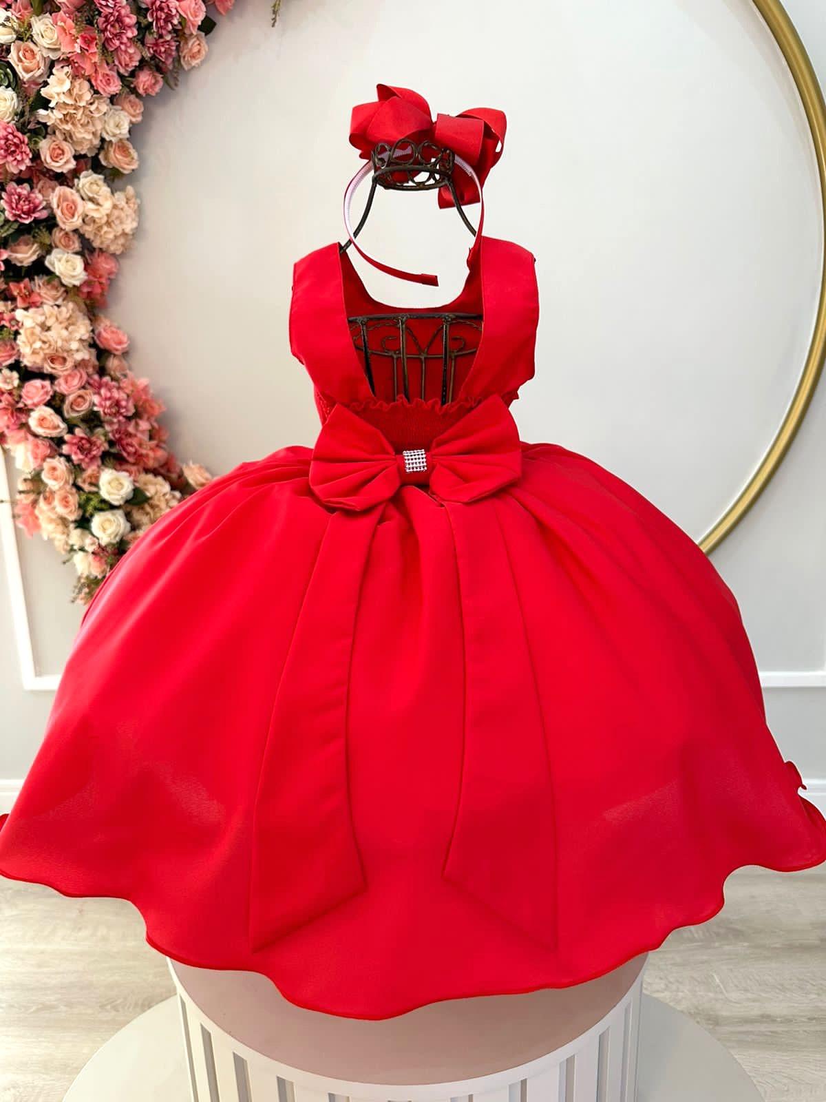 Vestido Infantil Vermelho Strass Luxo Festa Damas