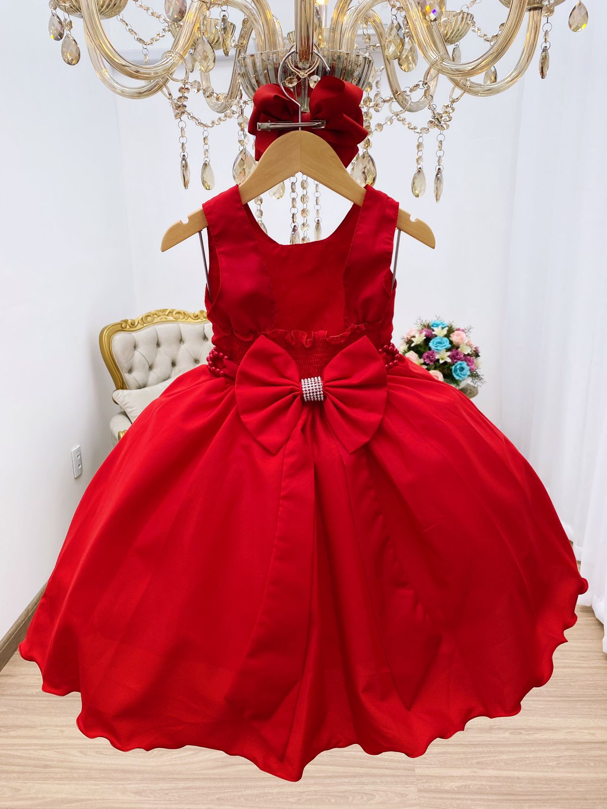 Vestido Infantil Vermelho Strass Luxo Festa Damas