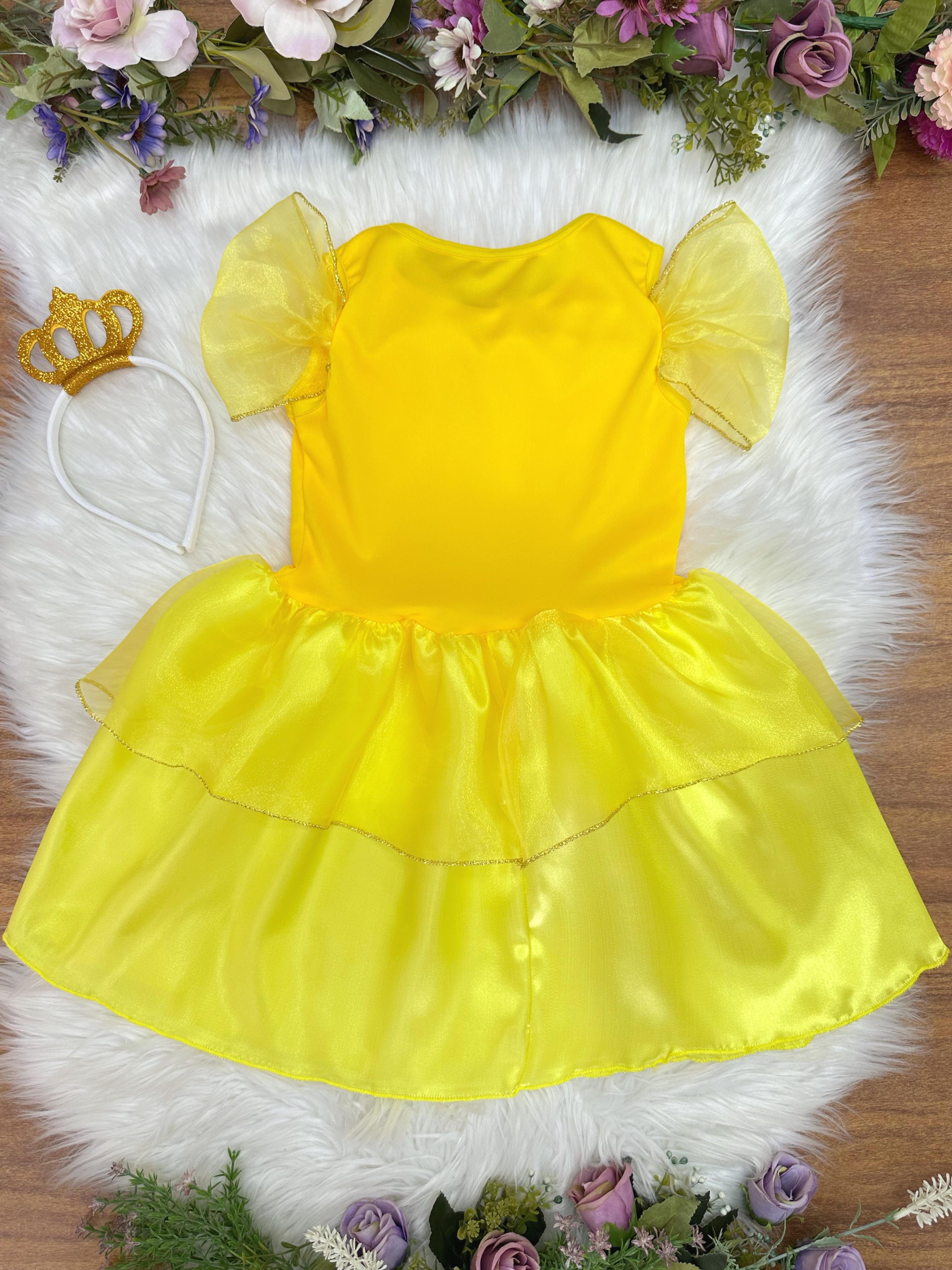 Fantasia Infantil Bela e a Fera Amarelo com Tiara