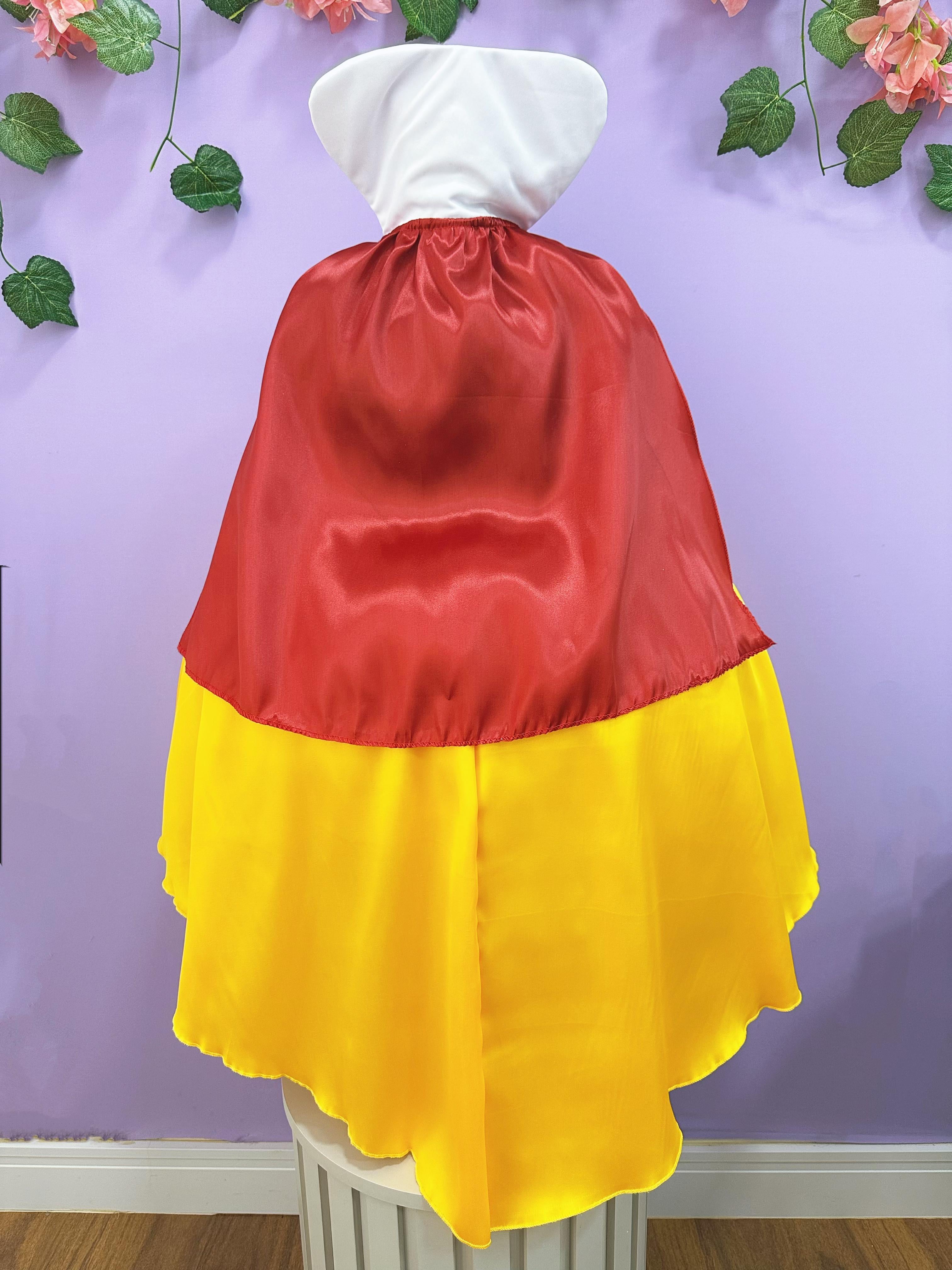 Fantasia Infantil Branca de Neve Amarelo Ouro Capa Tiara