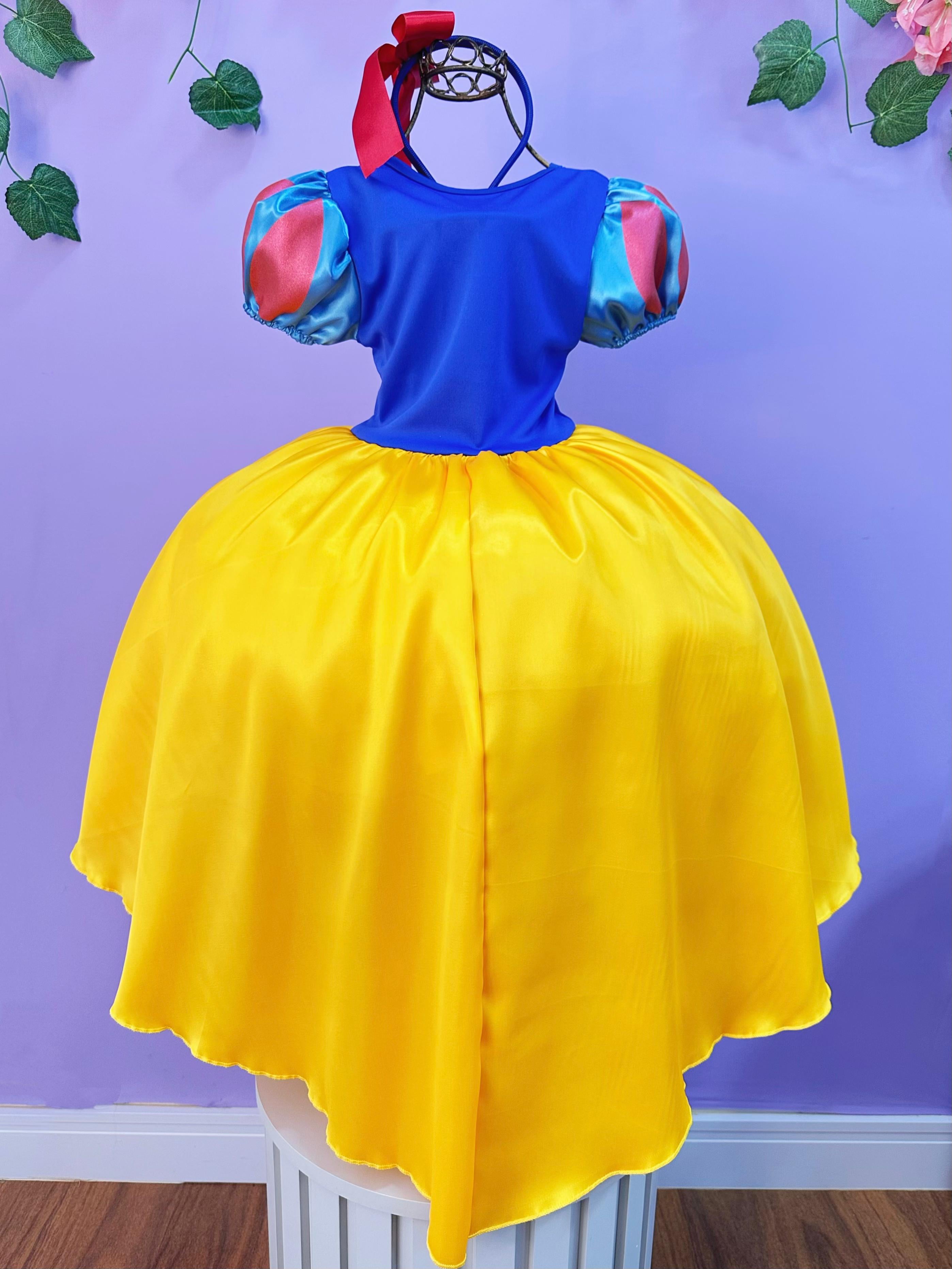Fantasia Infantil Branca de Neve Amarelo Ouro Capa Tiara