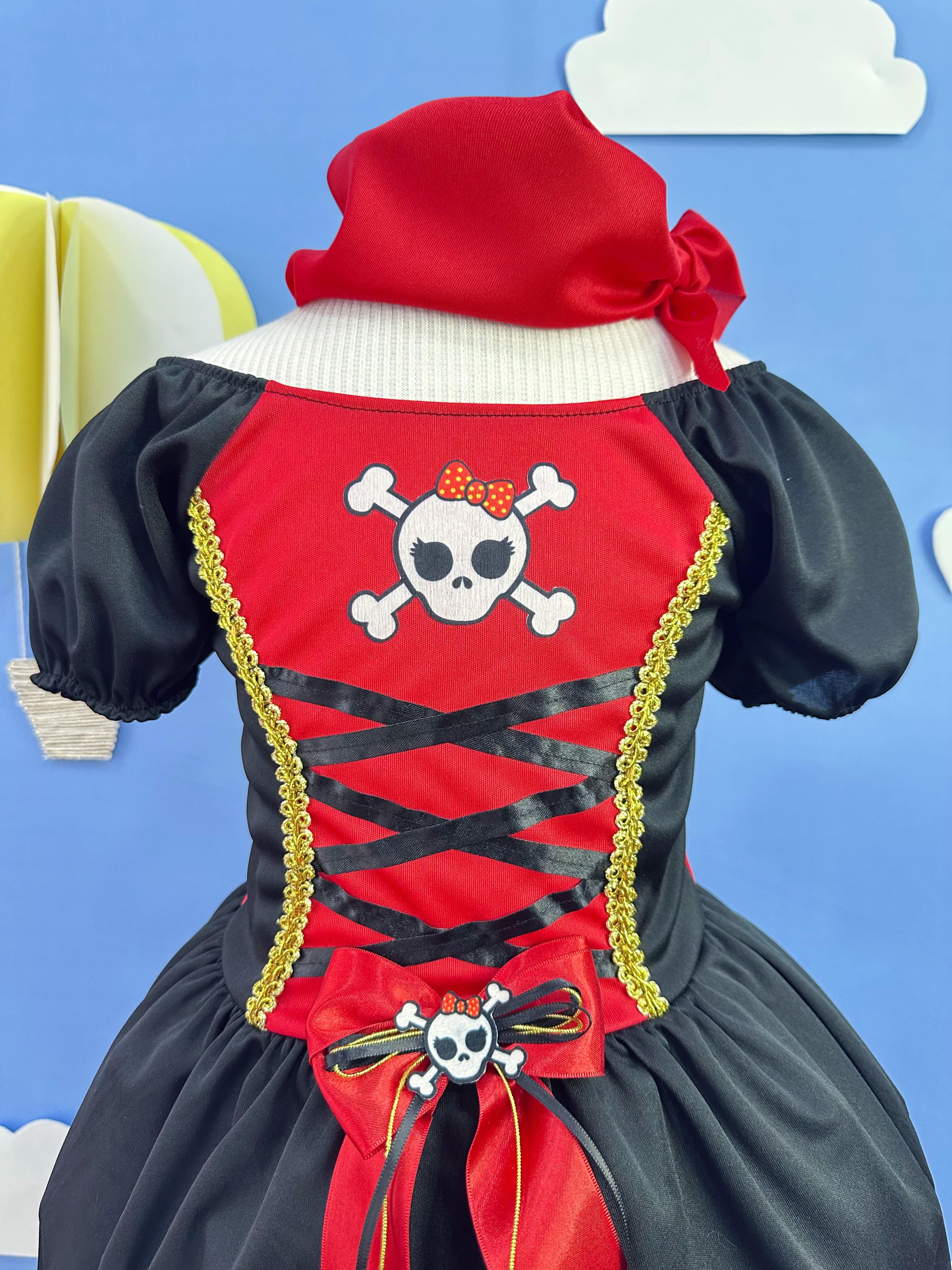 Fantasia Infantil Capitã Pirata Acompanha o Lenço de Cabelo Festas