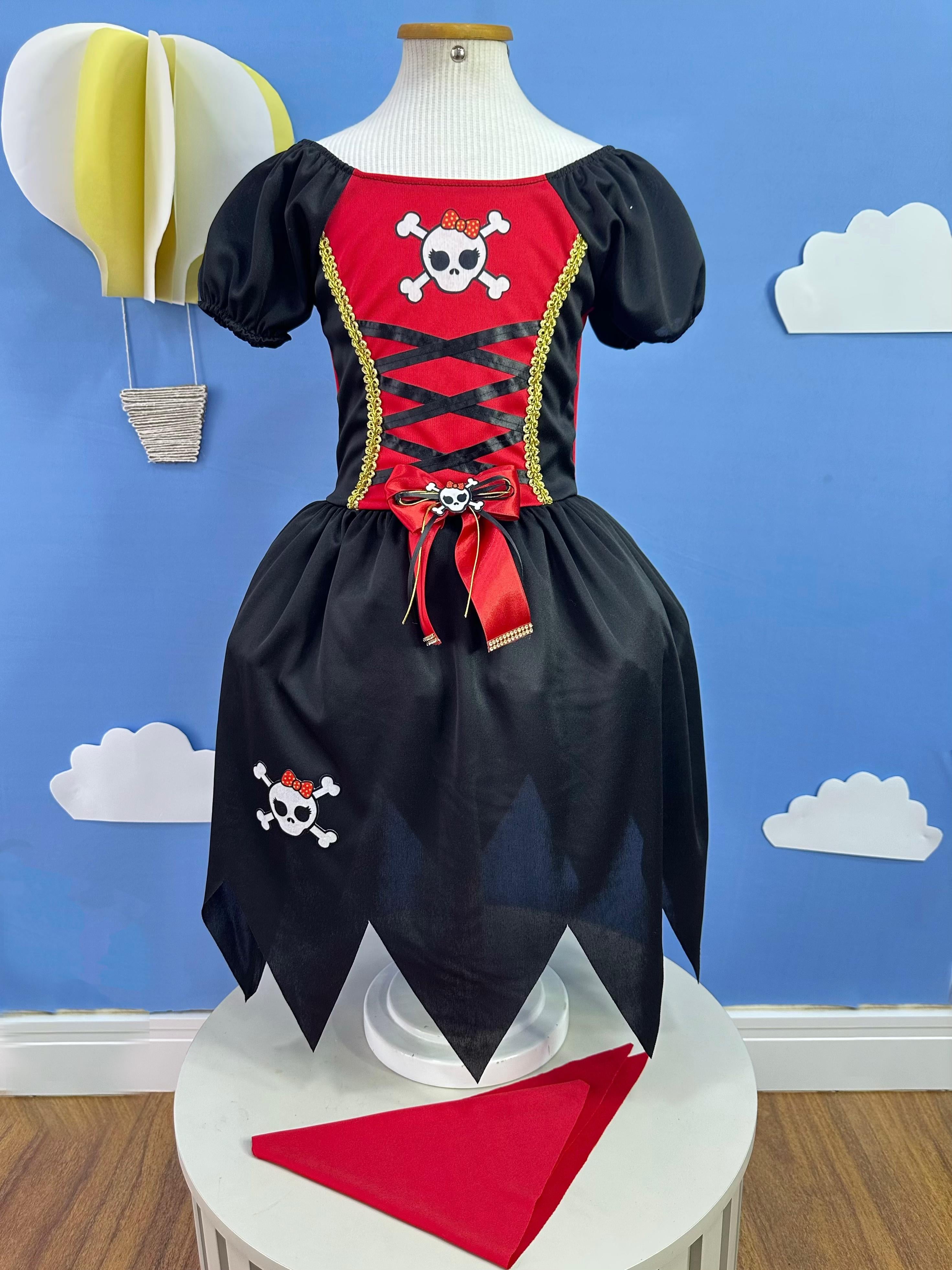 Fantasia Infantil Capitã Pirata Acompanha o Lenço de Cabelo Festas