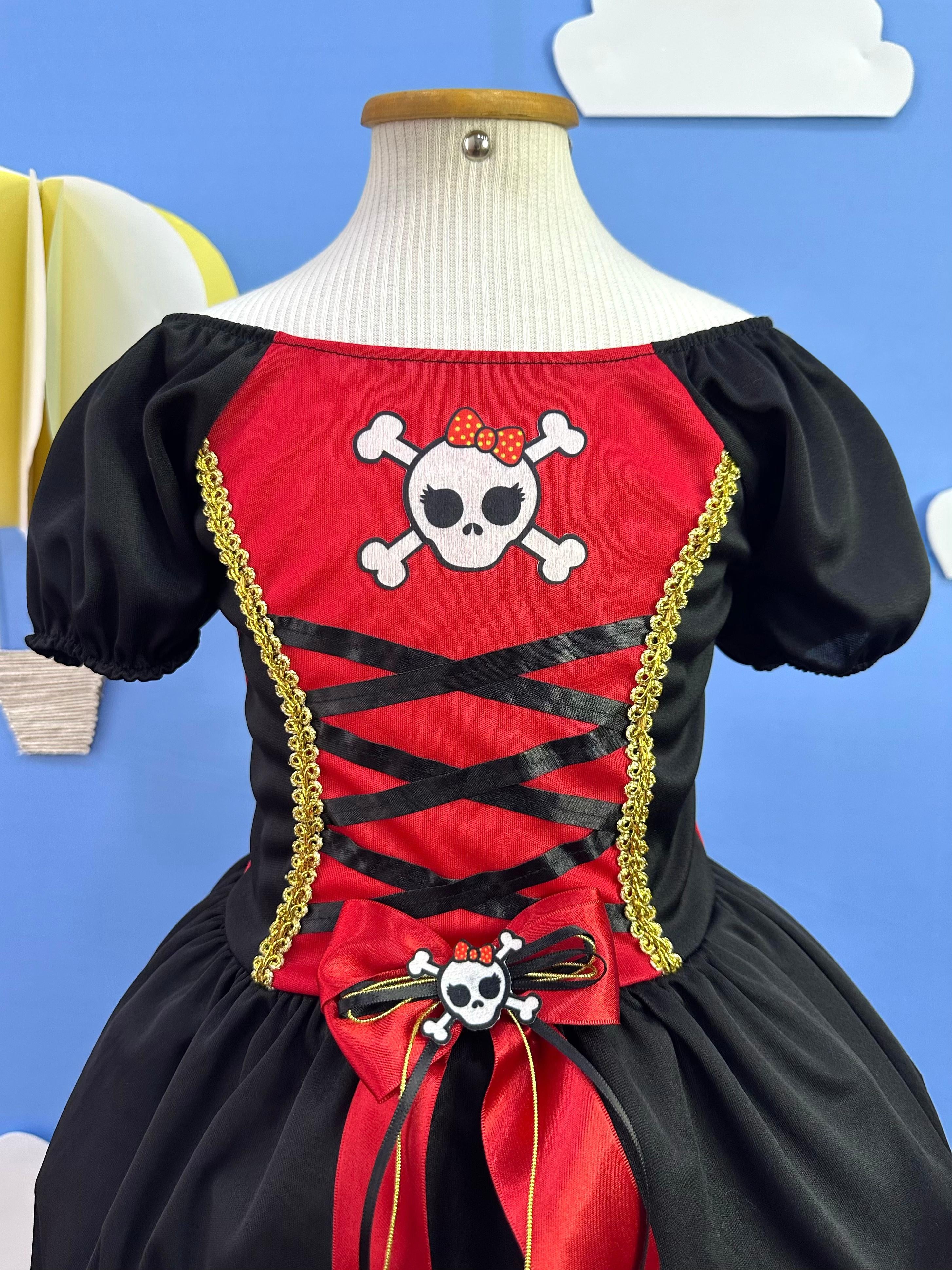 Fantasia Infantil Capitã Pirata Acompanha o Lenço de Cabelo Festas