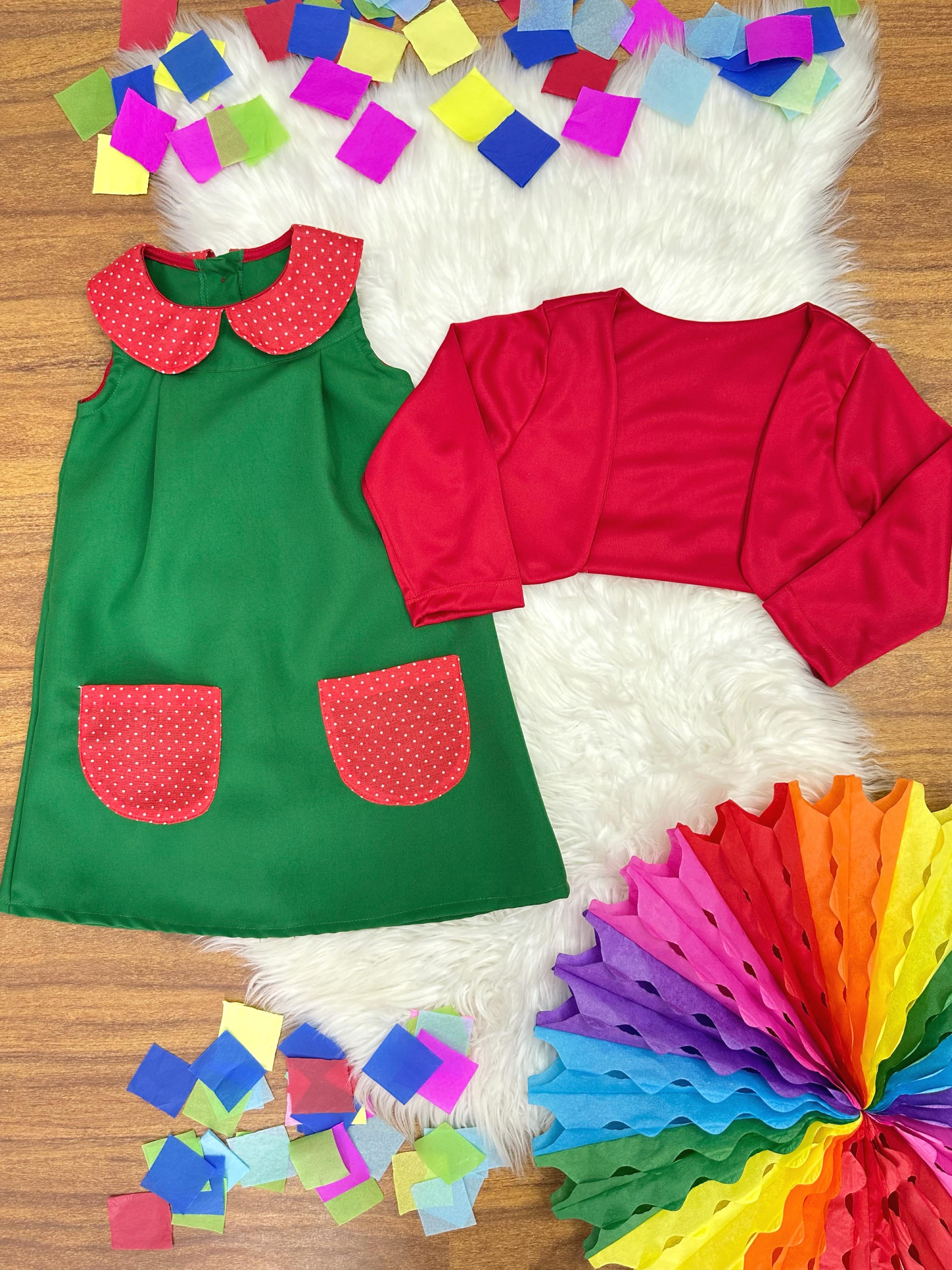 Fantasia Infantil Chiquinha Verde e Vermelho Festas