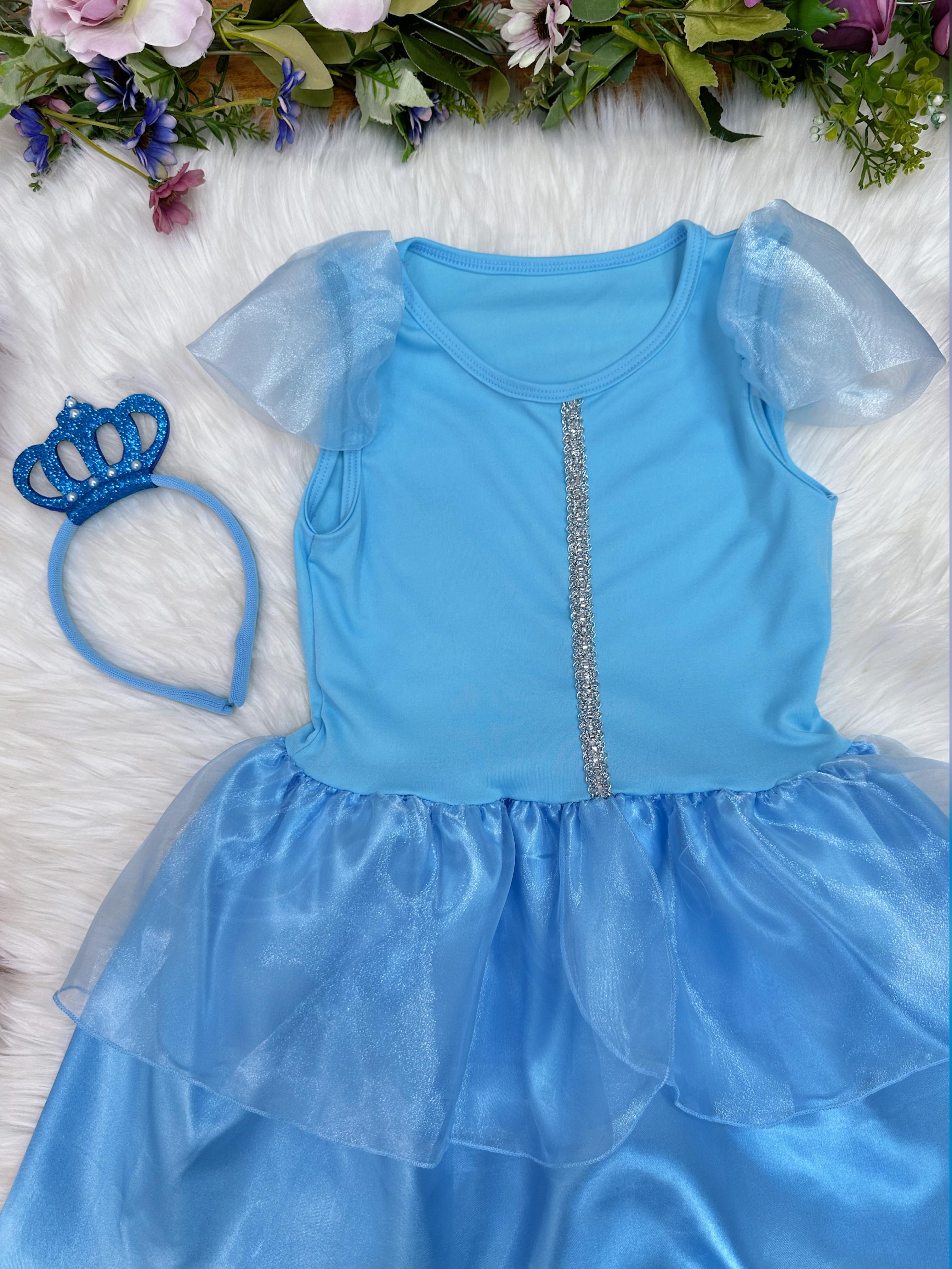 Fantasia Infantil Frozen e Cinderela Com Tiara Princesas