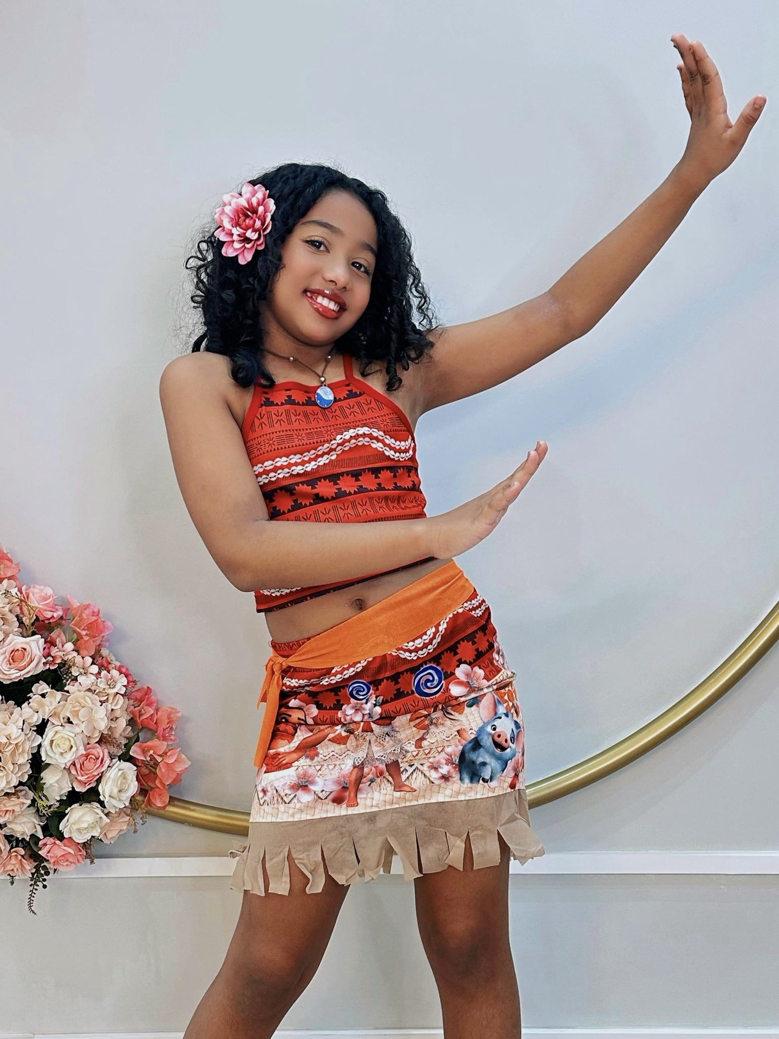 Fantasia Infantil Moana Com Colar e Cinto Faixa Festas