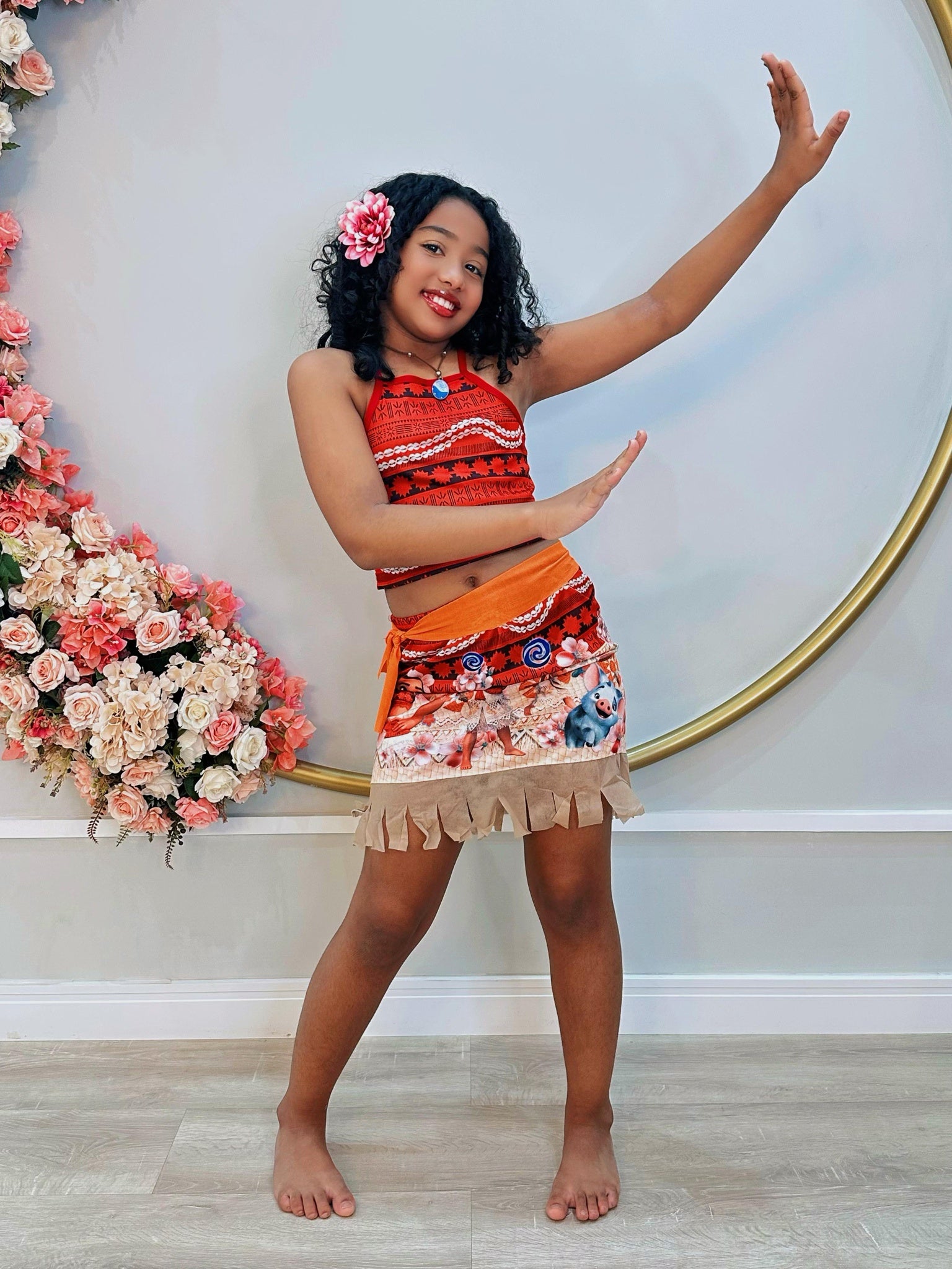 Fantasia Infantil Moana Com Colar e Cinto Faixa Festas