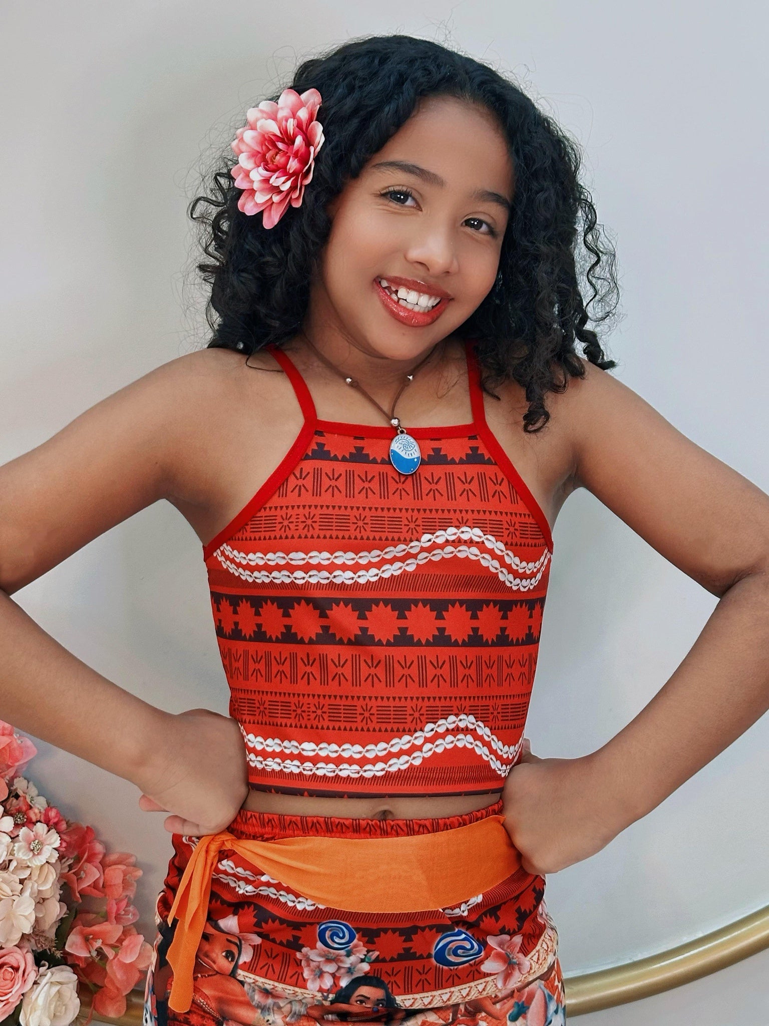 Fantasia Infantil Moana Com Colar e Cinto Faixa Festas