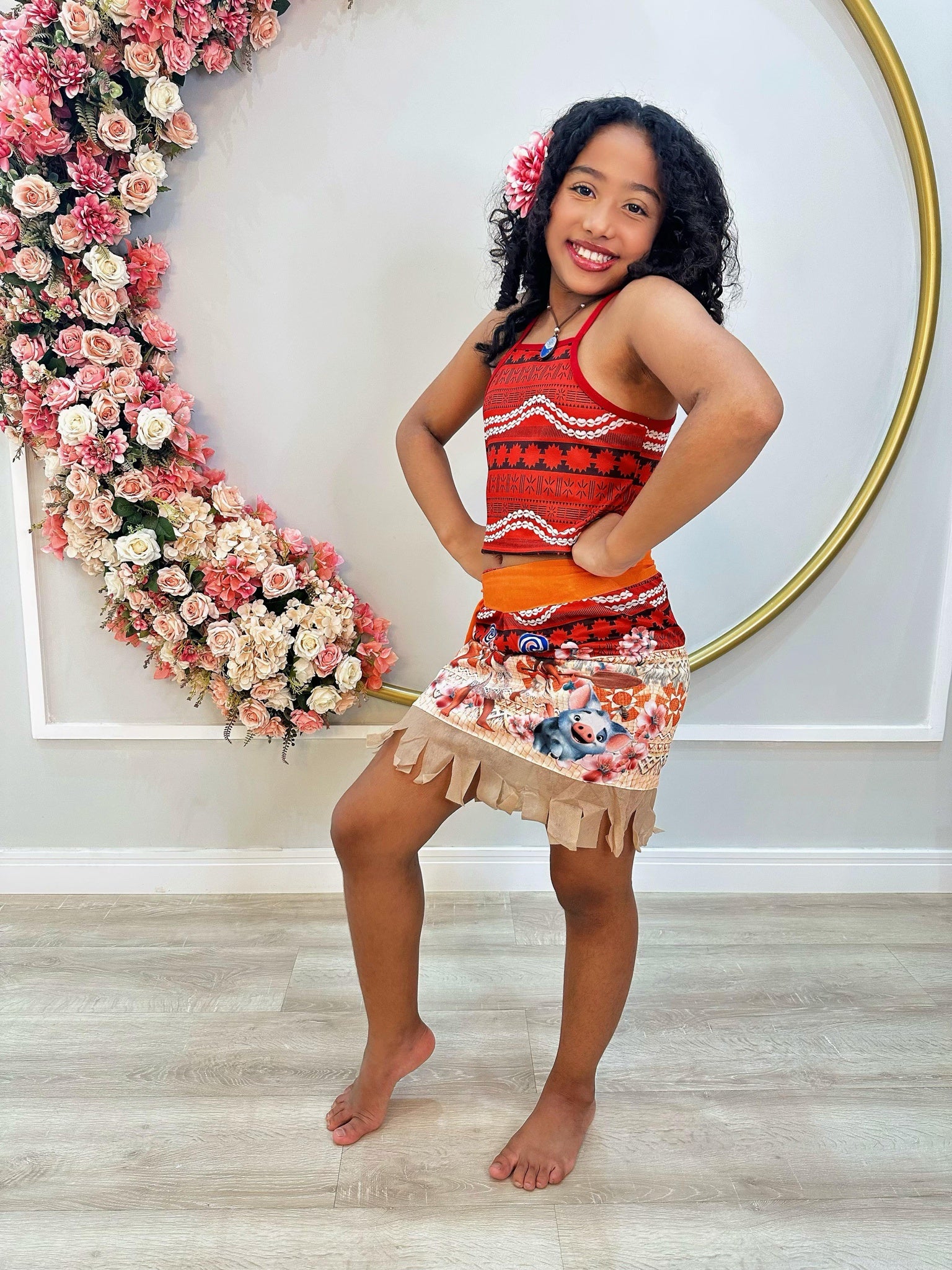 Fantasia Infantil Moana Com Colar e Cinto Faixa Festas
