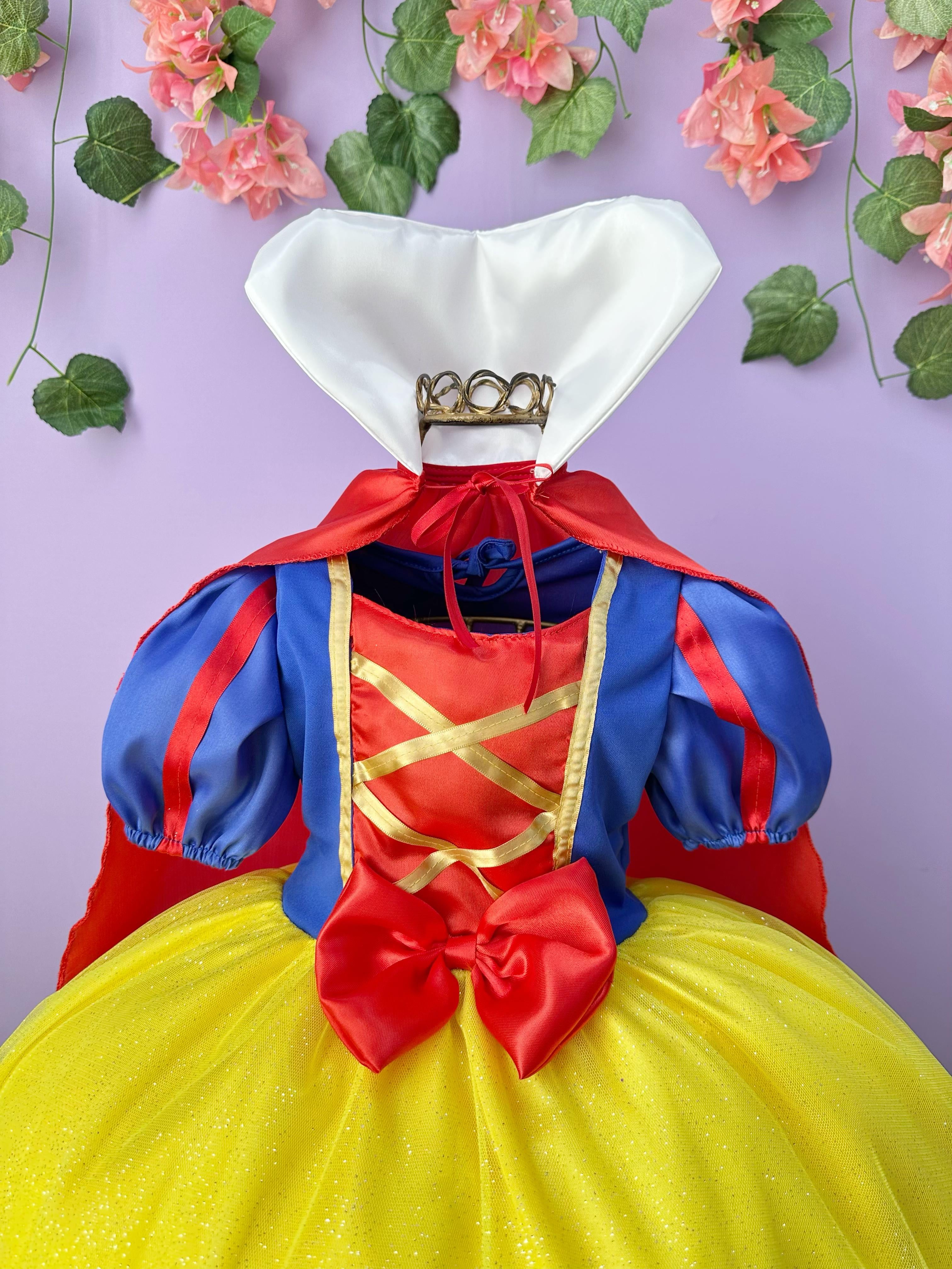 Fantasia Infantil Princesa Branca de Neve Longo Com Capa