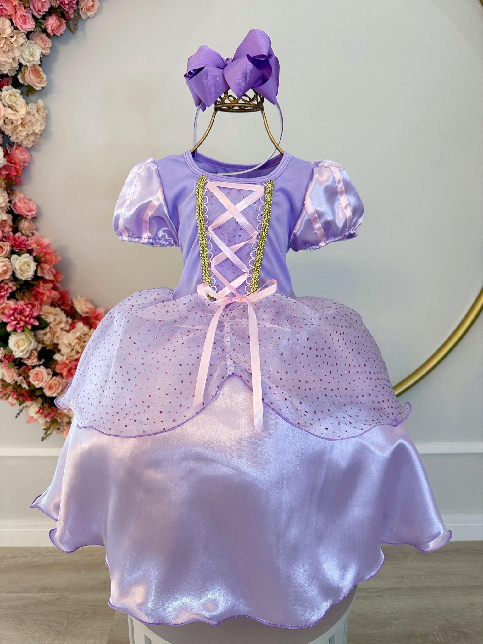 Fantasia Infantil Princesa Rapunzel Lilás Luxo Glitter