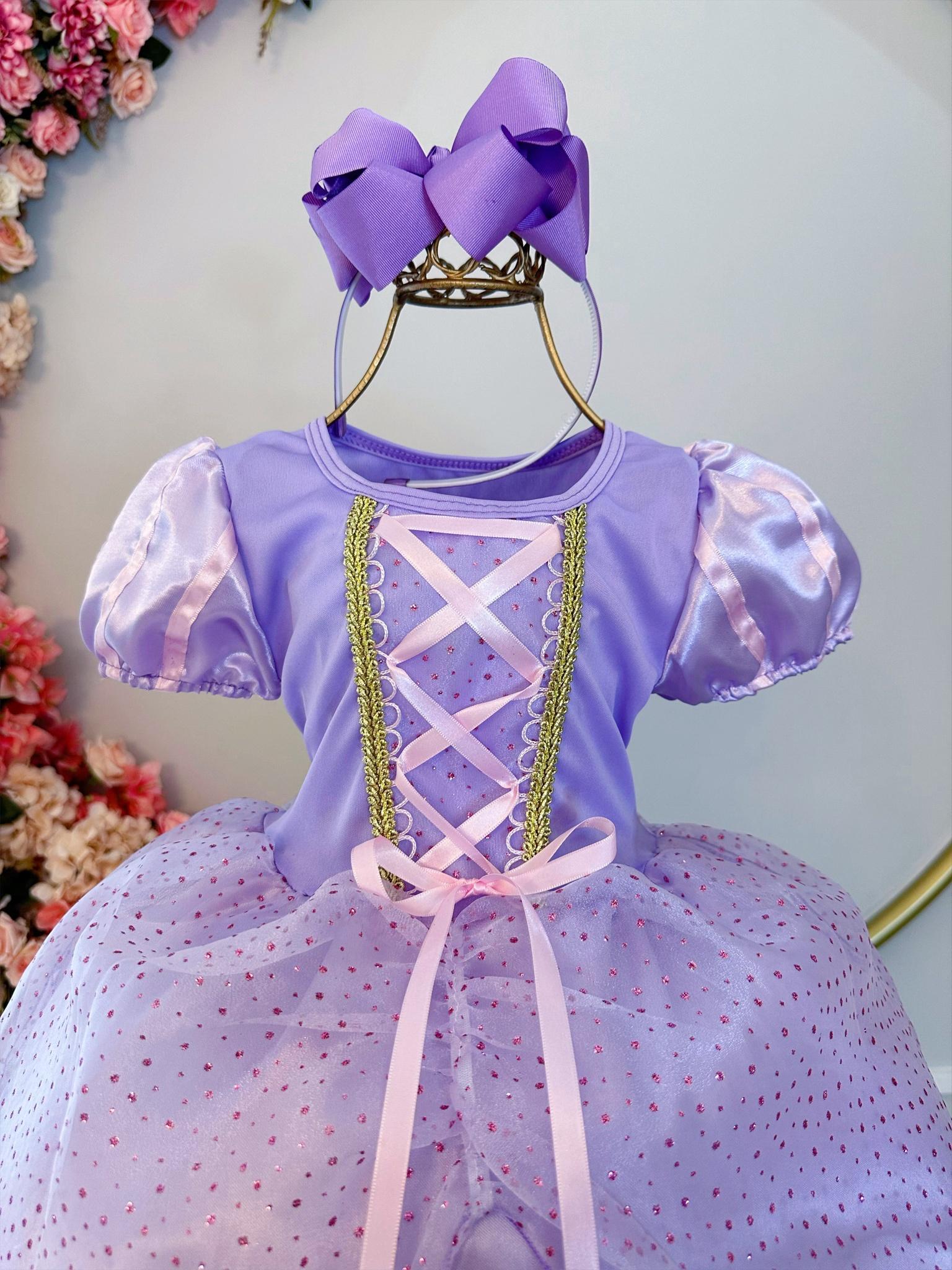 Fantasia Infantil Princesa Rapunzel Lilás Luxo Glitter