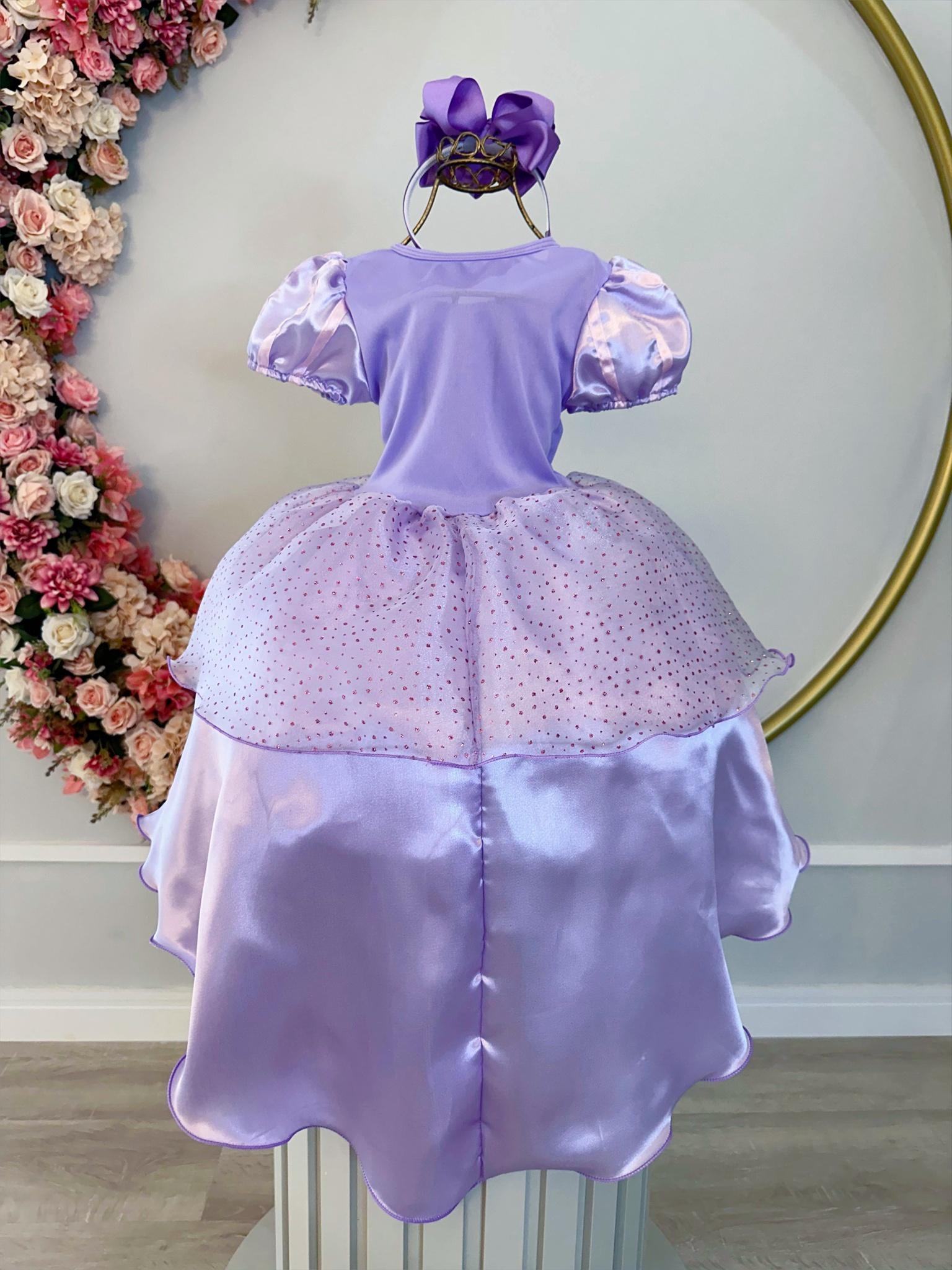 Fantasia Infantil Princesa Rapunzel Lilás Luxo Glitter