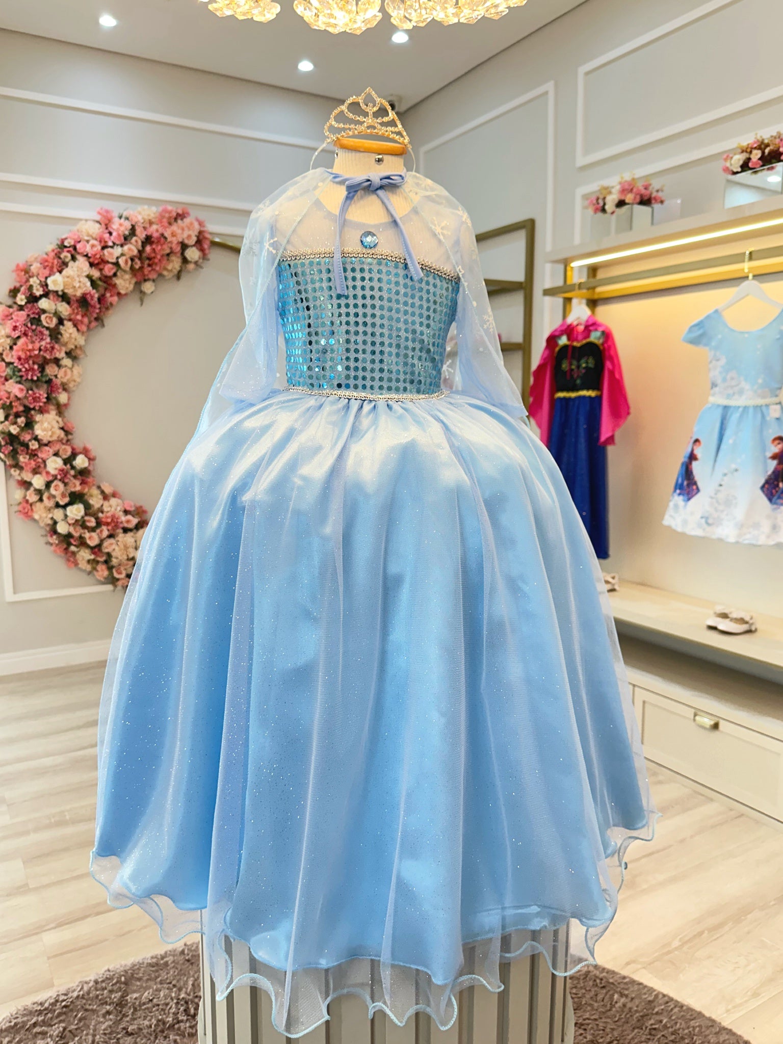 Fantasia Infantil Princesas Elsa Frozen C/ Capa Luxo Festas