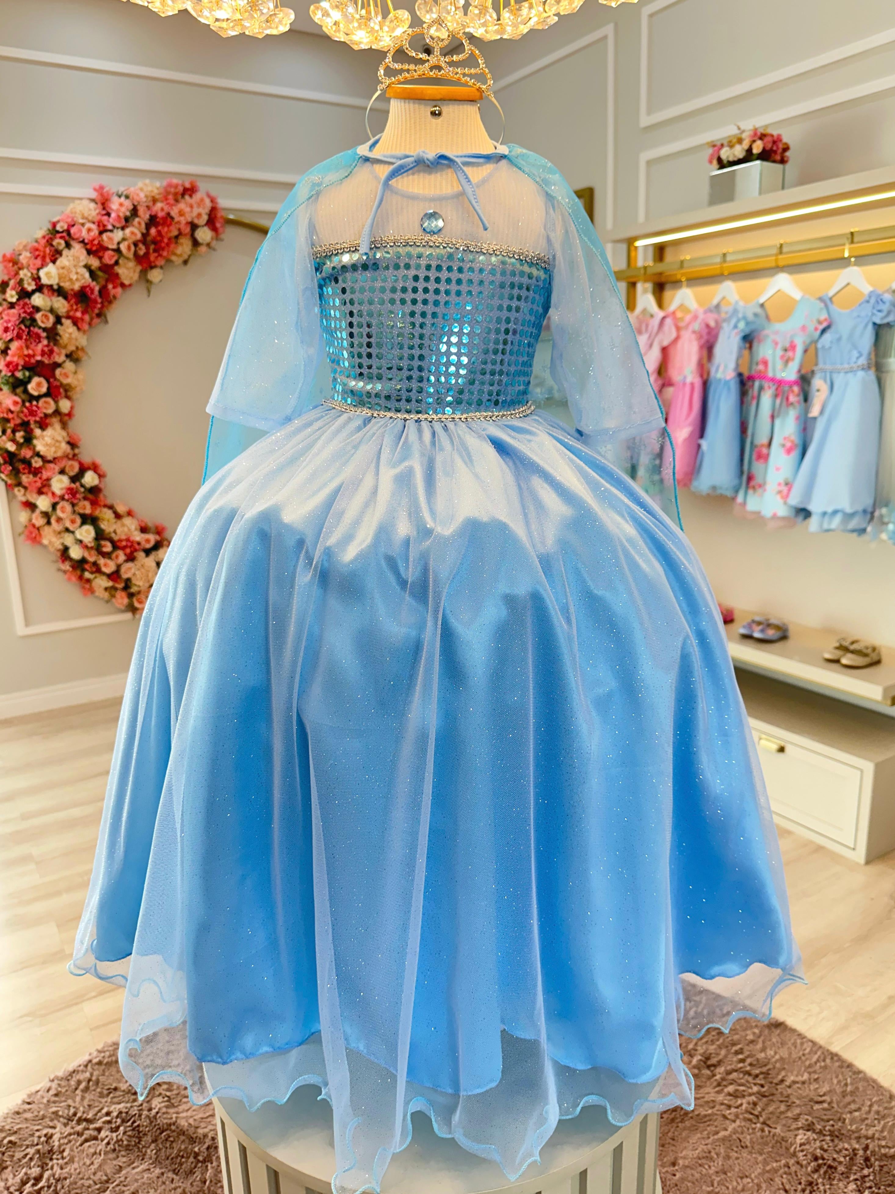 Fantasia Infantil Princesas Elsa Frozen Com Capa Festas Luxo