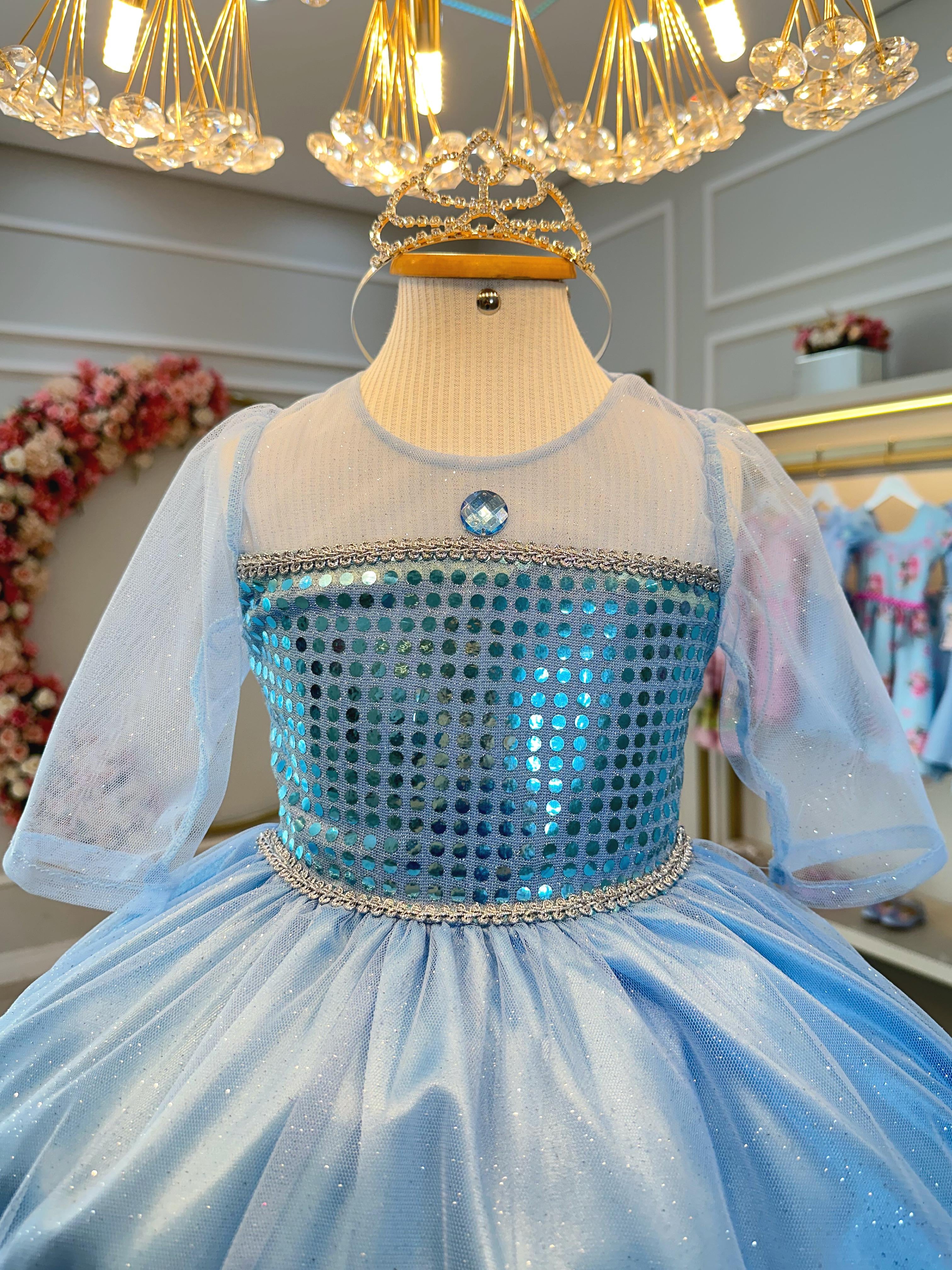 Fantasia Infantil Princesas Elsa Frozen Com Capa Festas Luxo