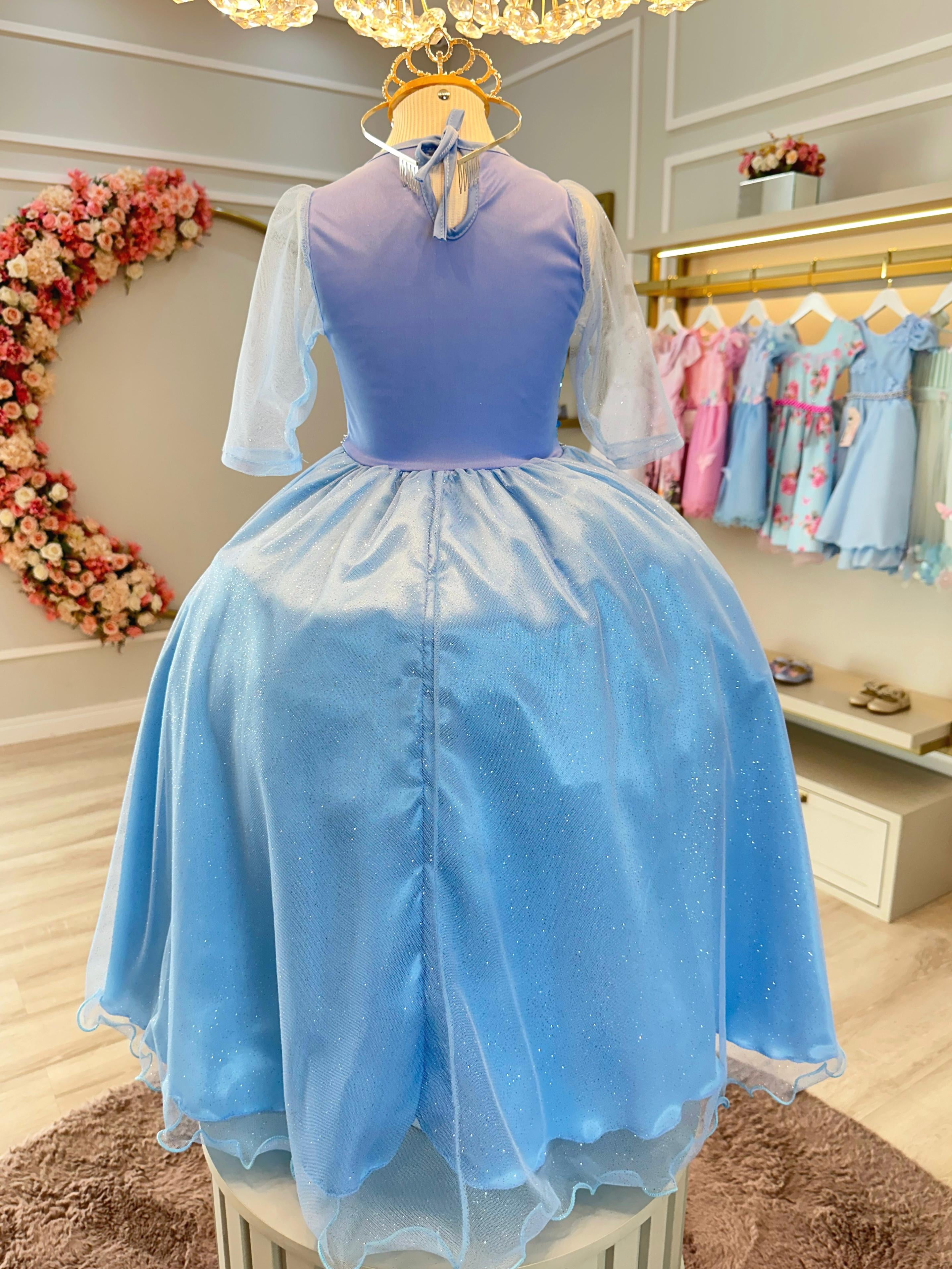 Fantasia Infantil Princesas Elsa Frozen Com Capa Festas Luxo