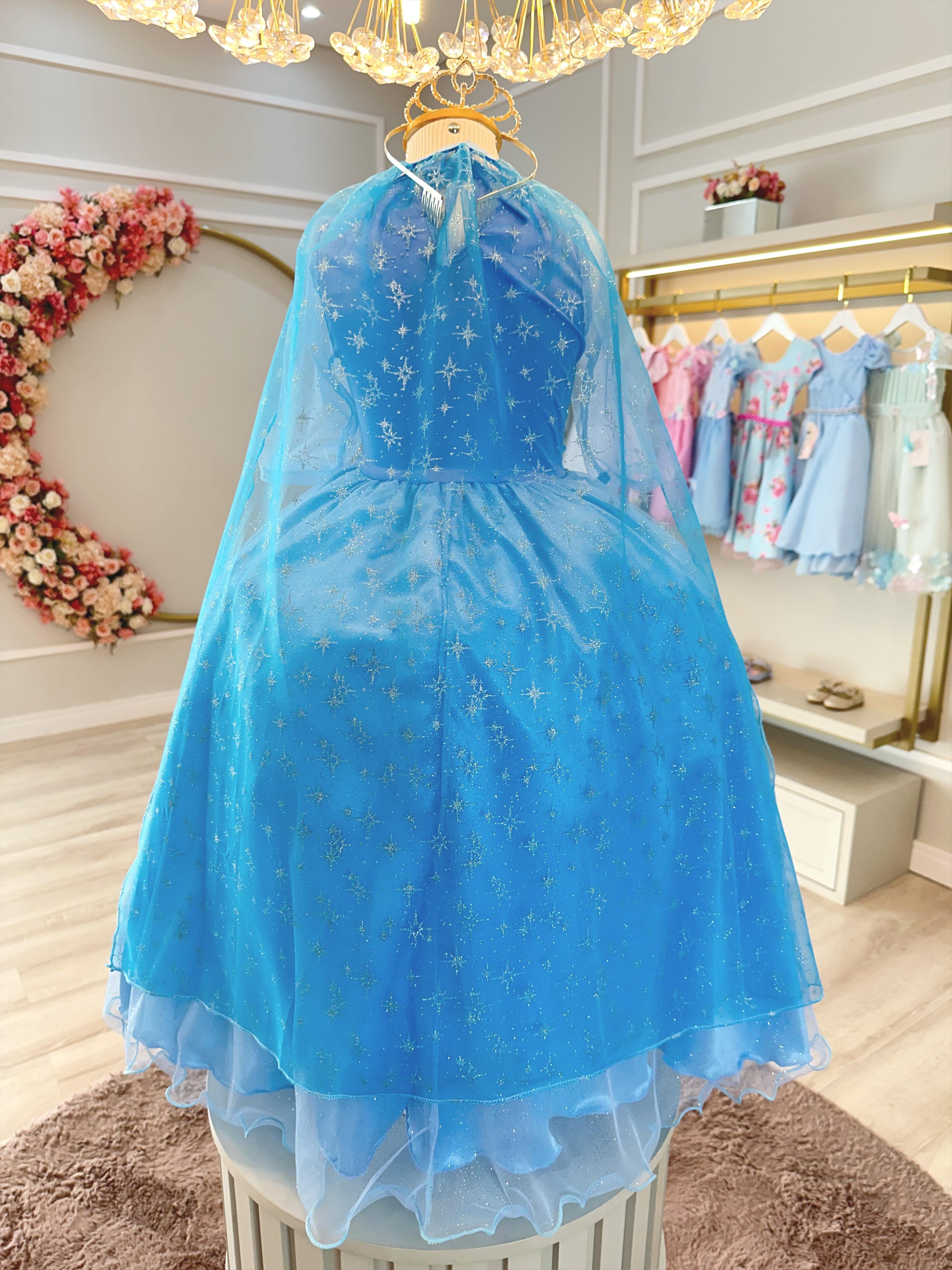 Fantasia Infantil Princesas Elsa Frozen Com Capa Festas Luxo