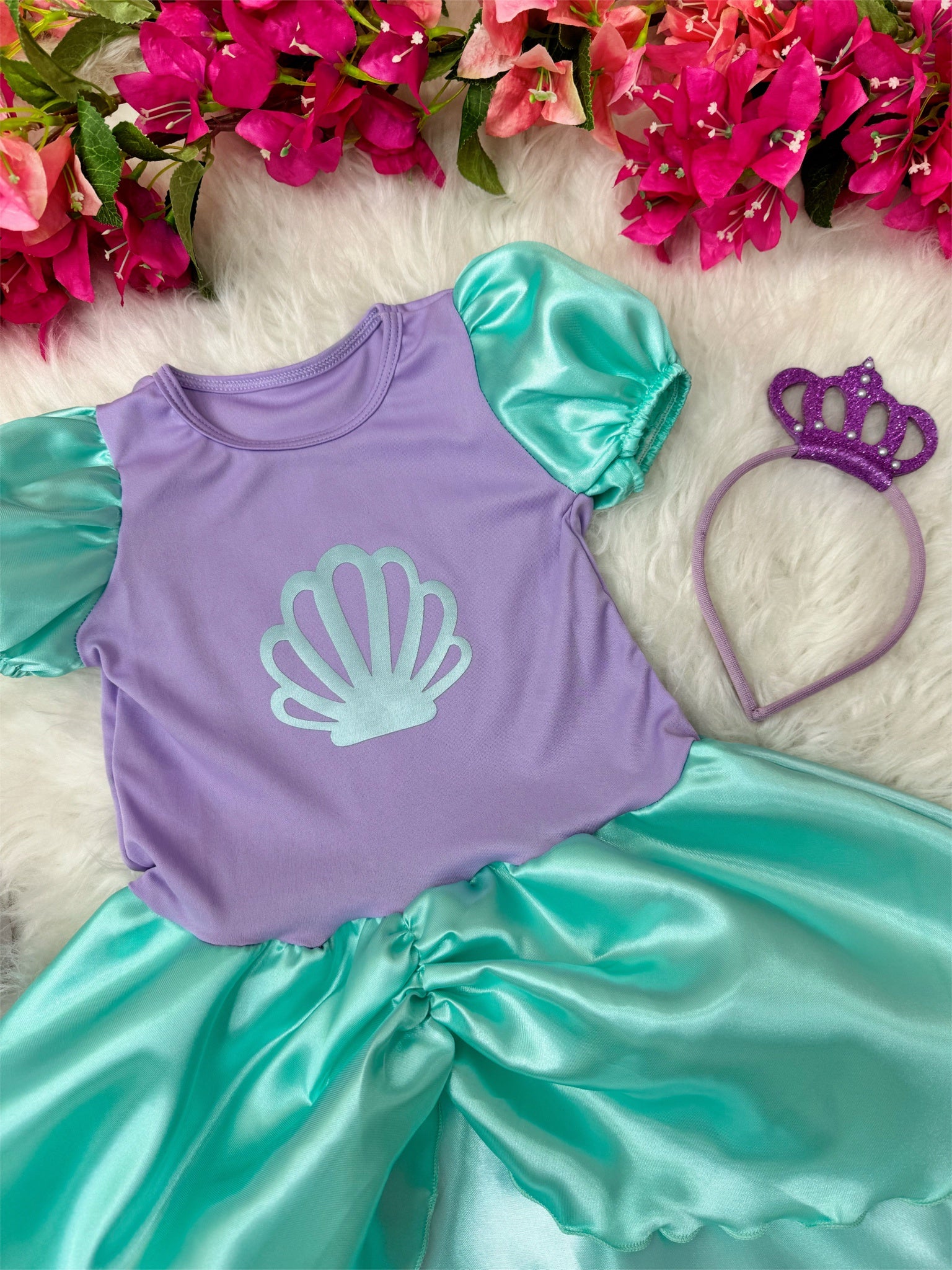 Fantasia Infantil da Sereia Ariel Acompanha a Tiara Luxo