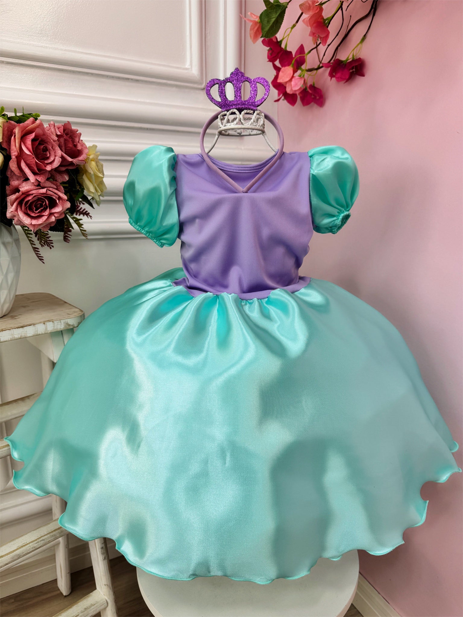 Fantasia Infantil da Sereia Ariel Acompanha a Tiara Luxo