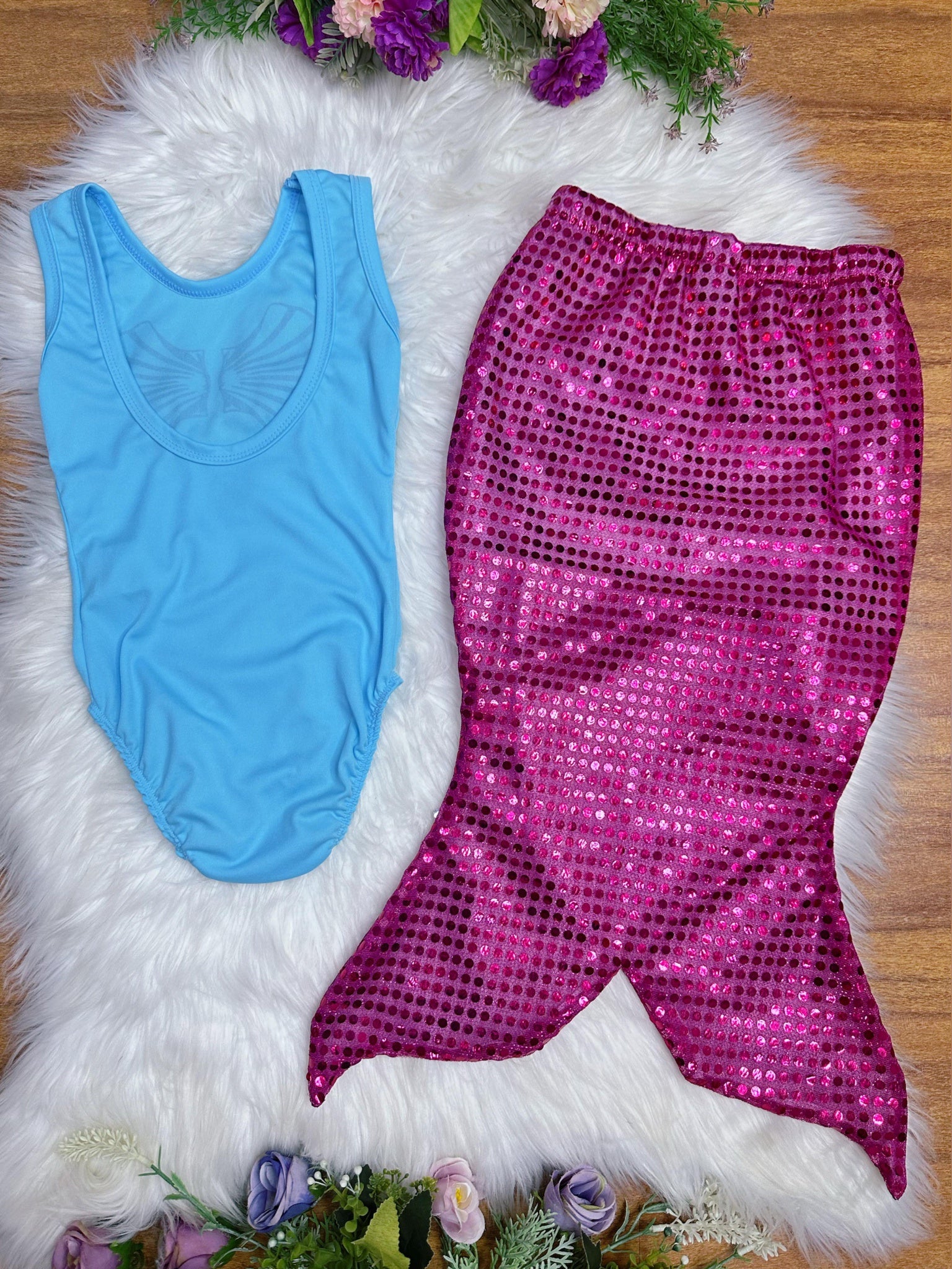 Fantasia Infantil Sereia Escamas Azul e Pink Festas