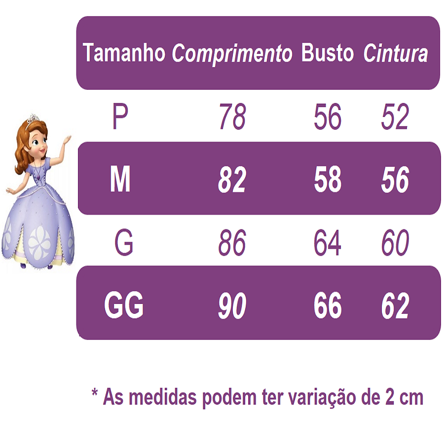 Fantasia Infantil Sofia e Rapunzel Lilás Renda Lilás