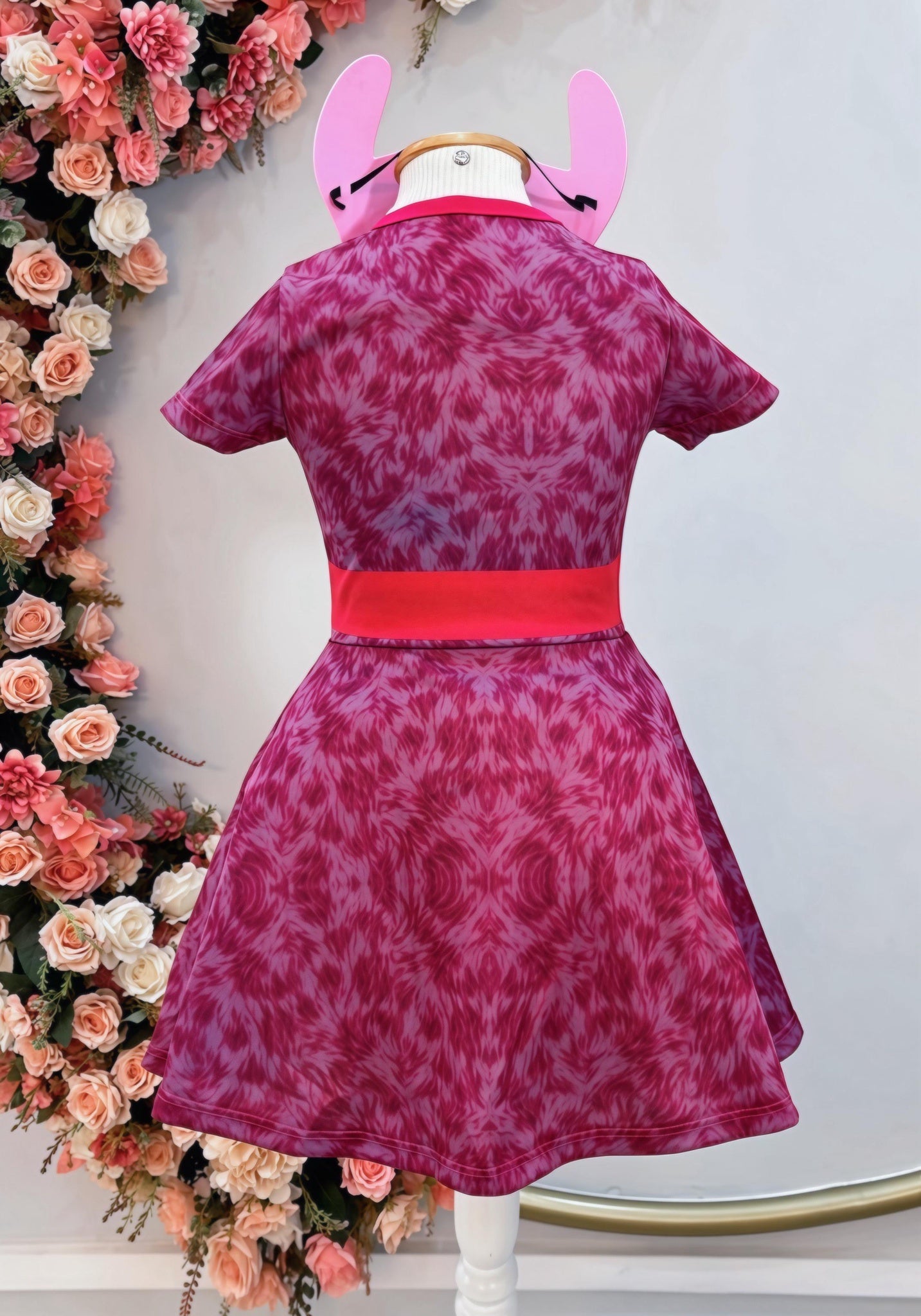 Fantasia Infantil Temática da Angel Stitch Lilo Pink C/ Máscara